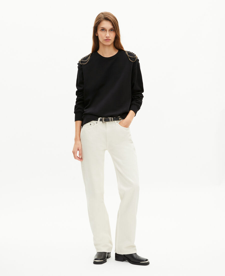 The Kooples DAMEN BLACK WASHED schwarzes sweatshirt mit ketten