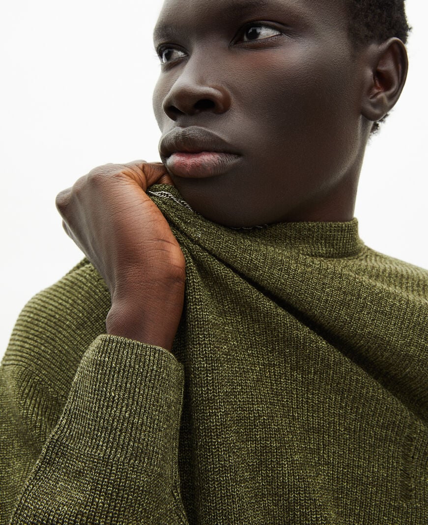 The Kooples H OLIVE KAKI khaki wool and linen sweater
