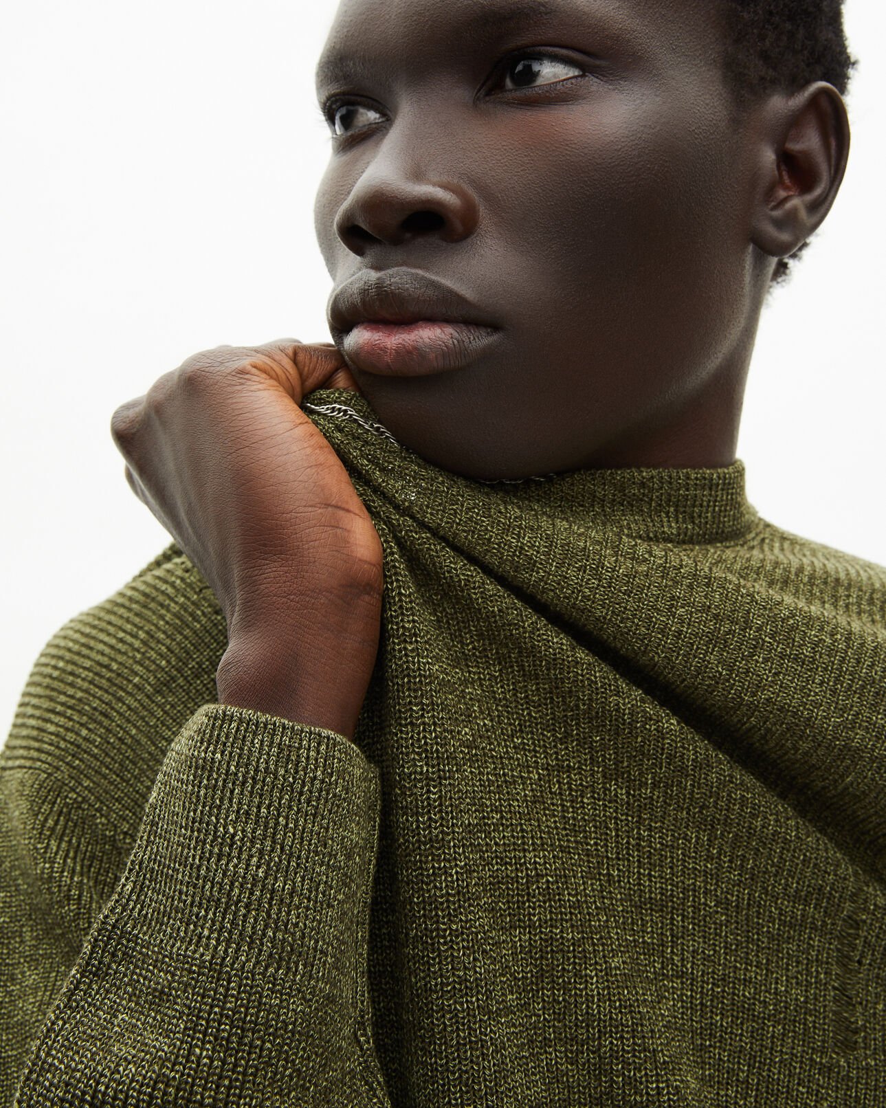 The Kooples HOMME OLIVE KAKI pull en laine et lin kaki