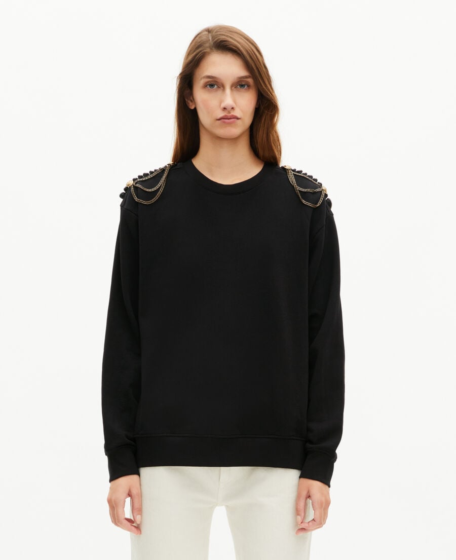 The Kooples WOMEN BLACK WASHED sweatshirt with black chains
