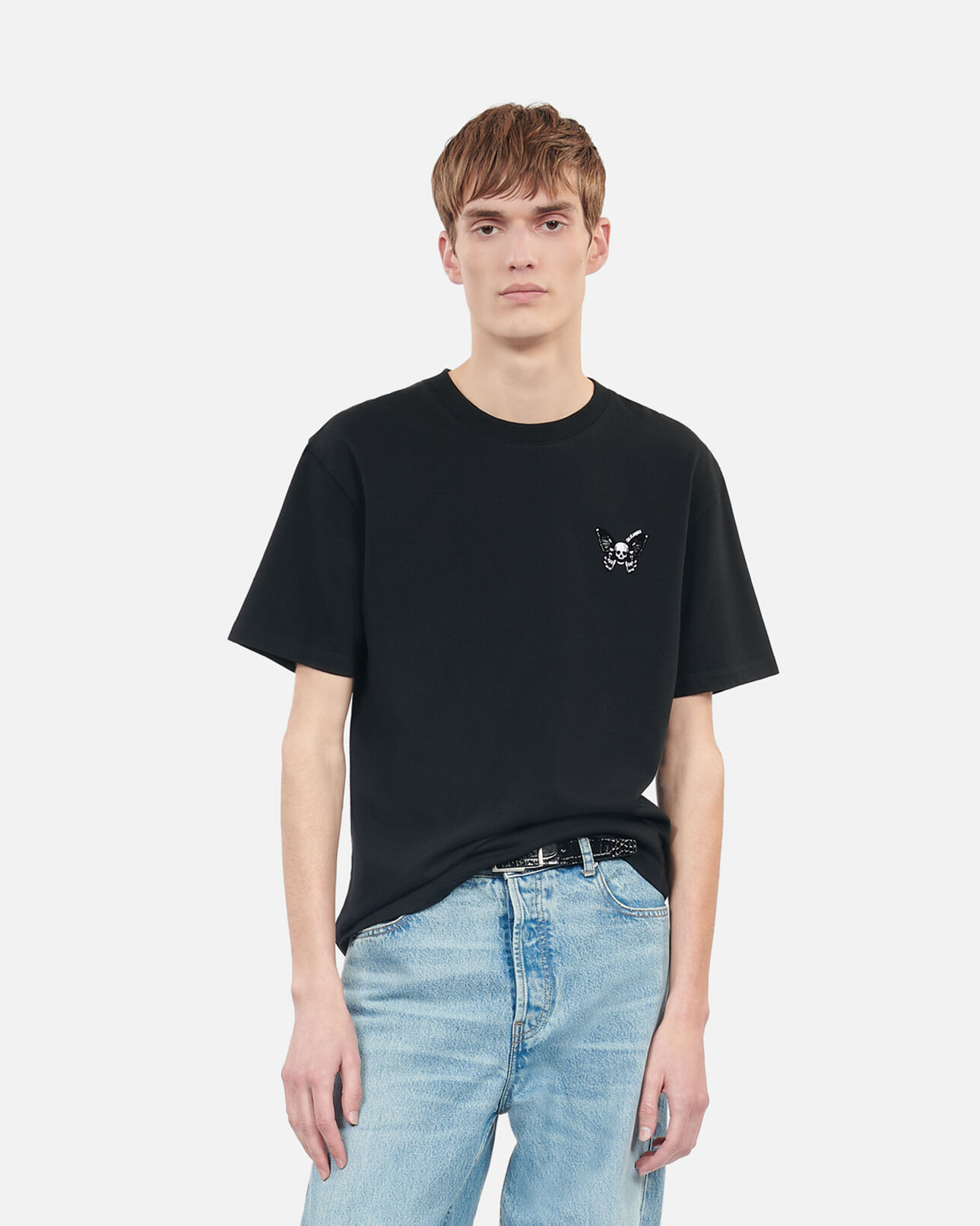 The Kooples MEN BLACK black t-shirt with butterfly flocking