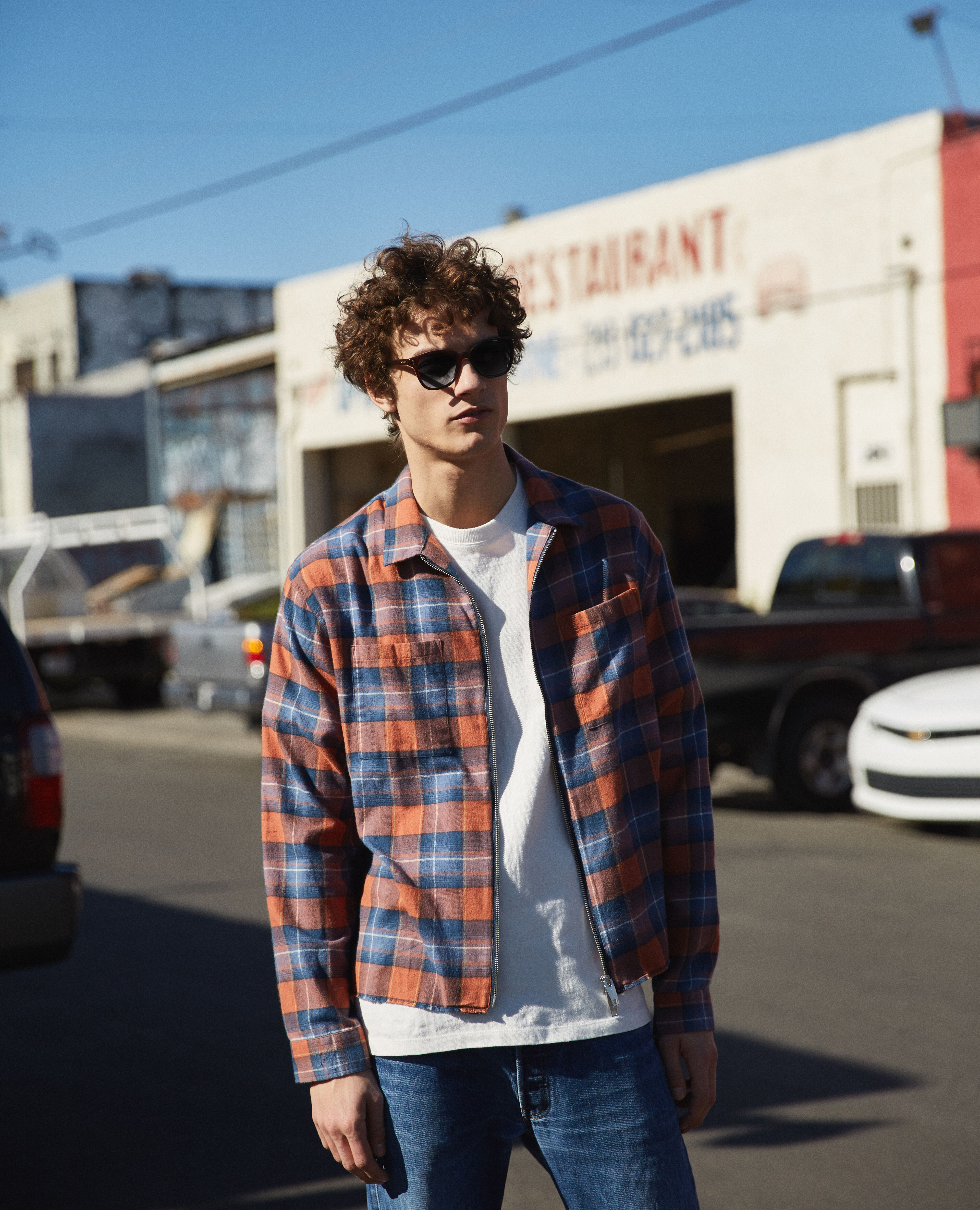 Orange blue check sales shirt