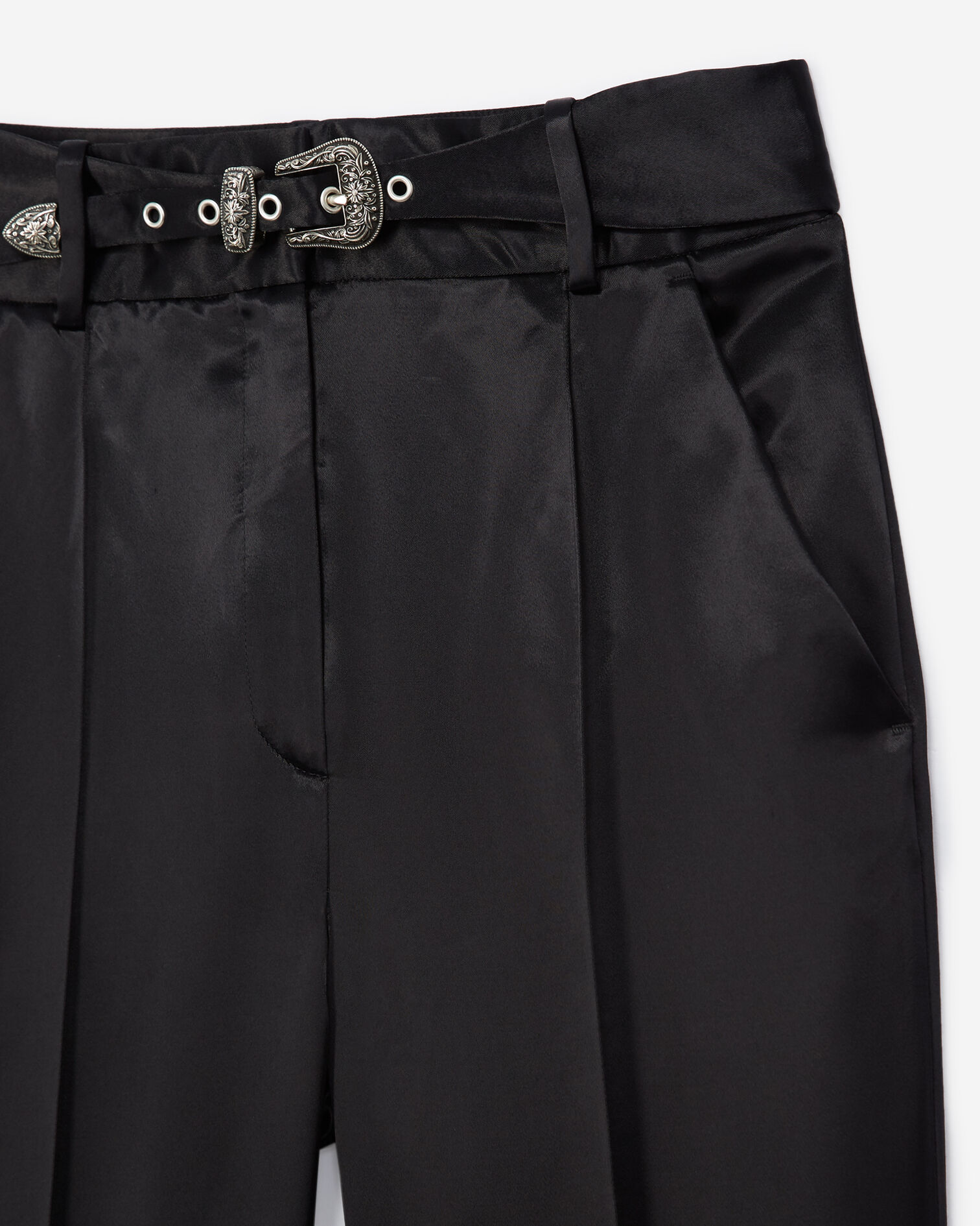 Fitted black satin pants, BLACK, hi-res image number null