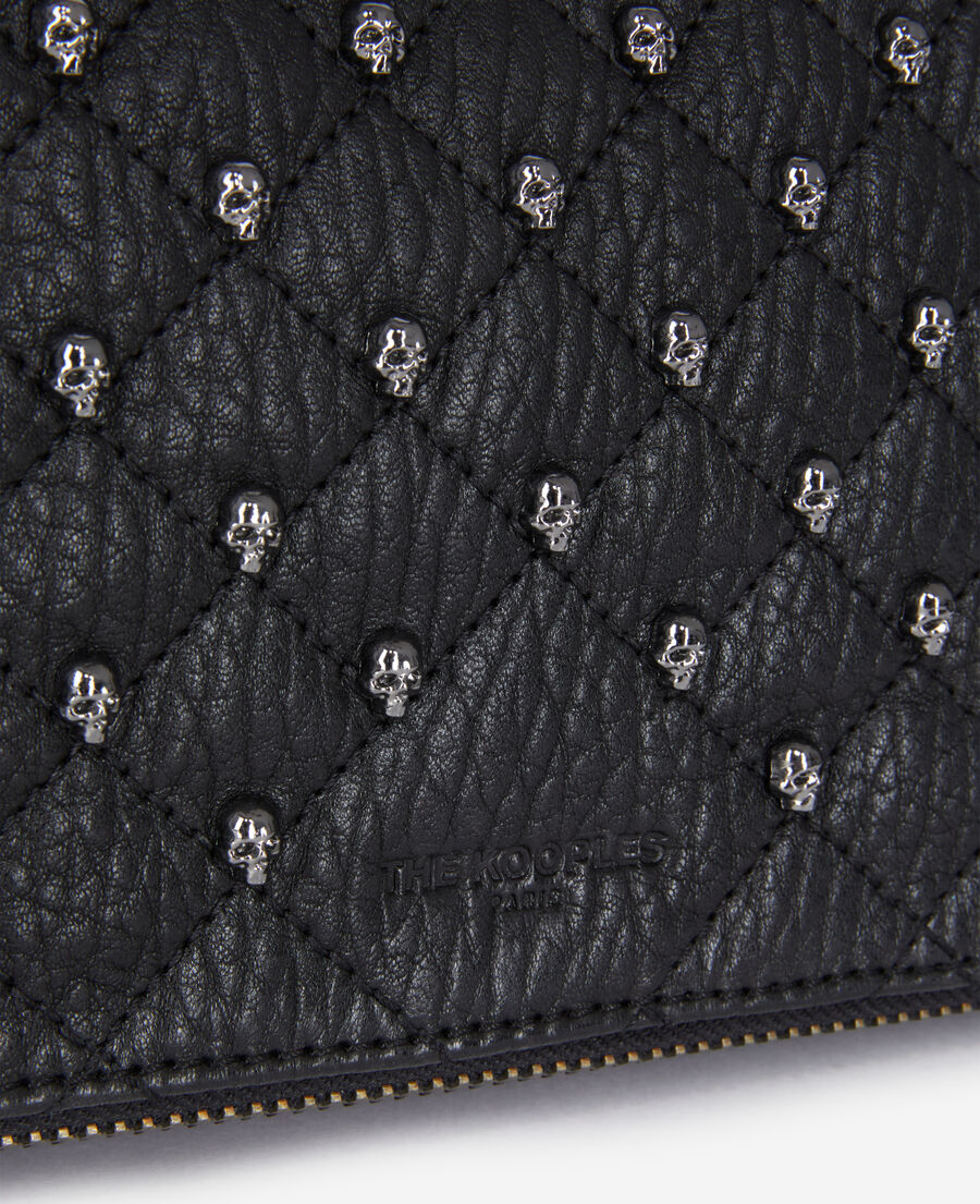 medium black leather pouch with skulls
