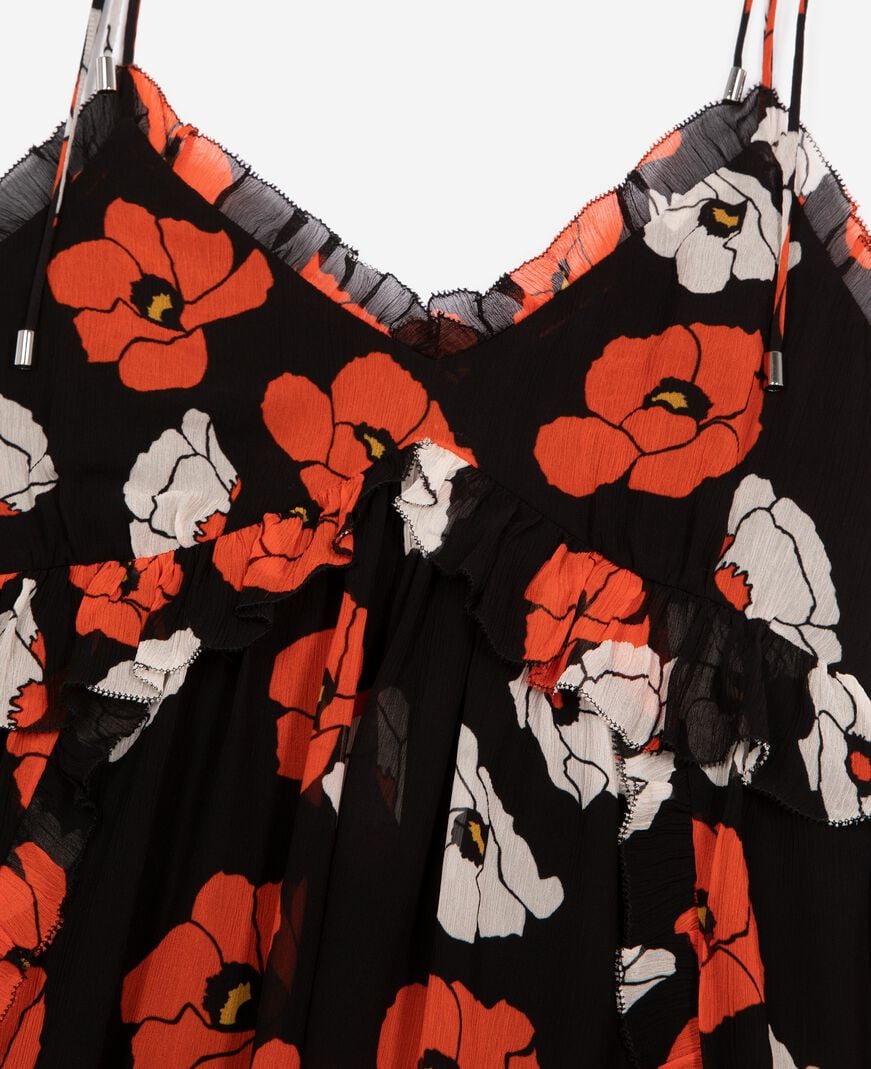 The Kooples F BLACK RED OFF WHITE black floral print short dress