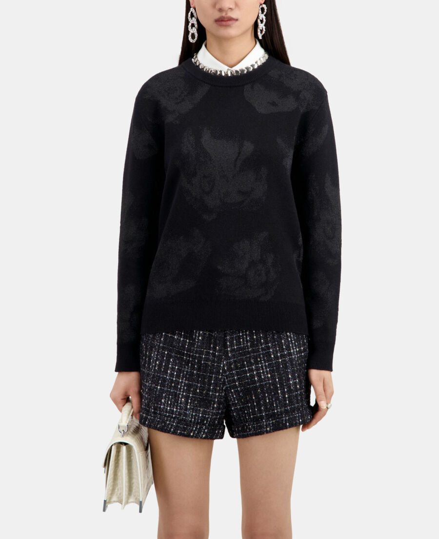pull noir en laine mélangée avec motifs argentés