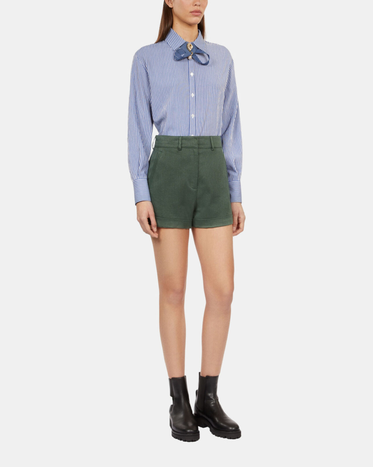 The Kooples WOMEN WOOD KAKI khaki suit shorts