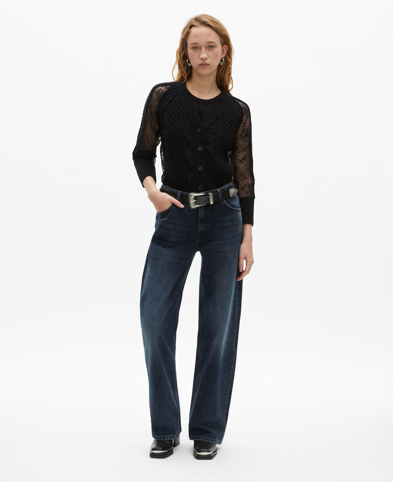 The Kooples WOMEN BLACK black wool and lace cardigan