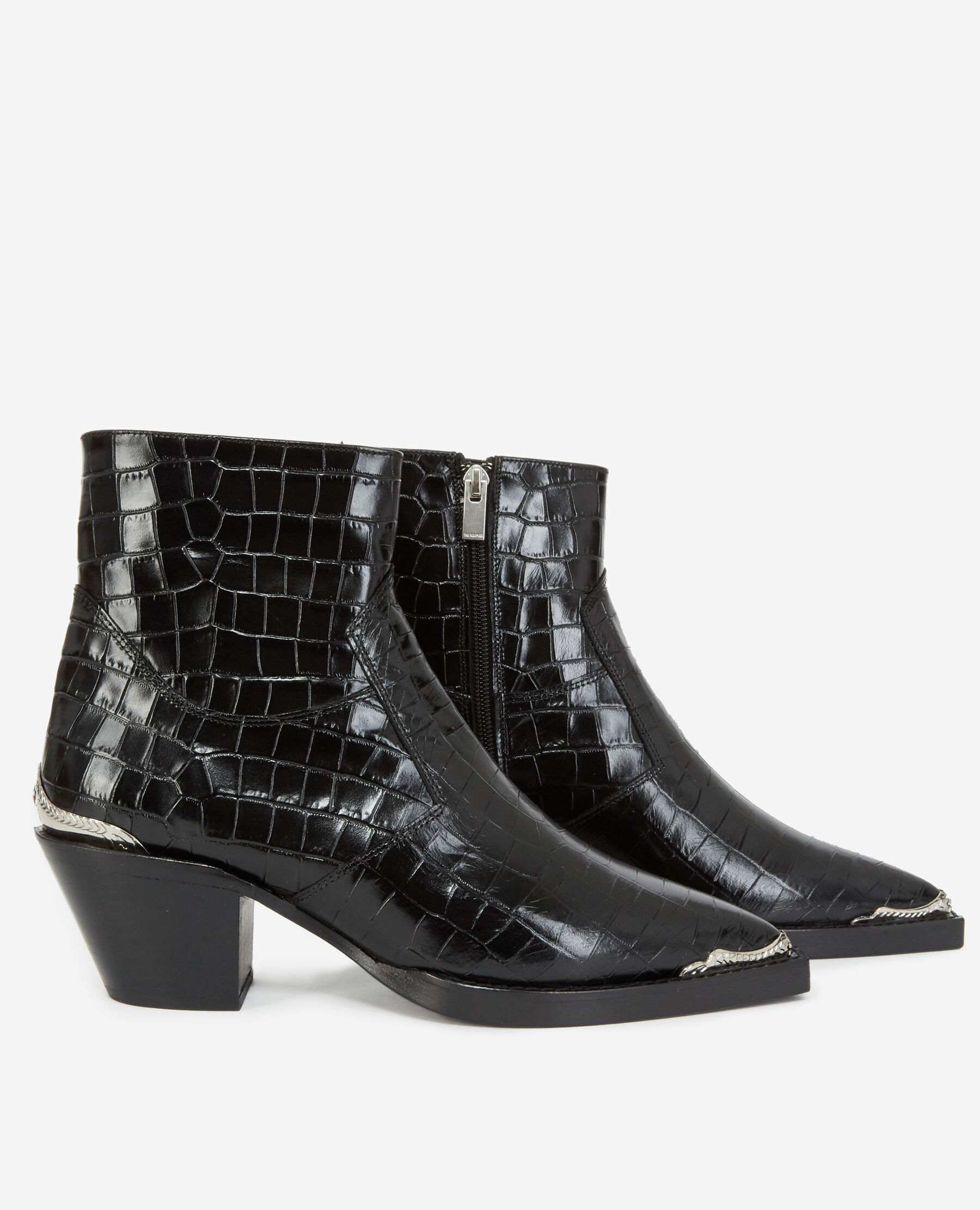 Black ankle boots online croc print