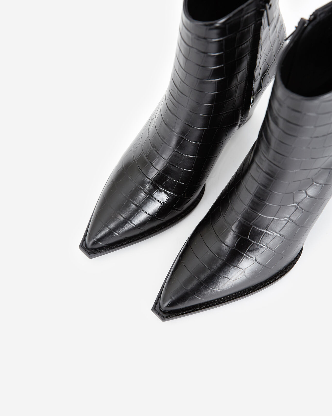 The Kooples FEMME BLACK bottines noires à talon cuir façon croco