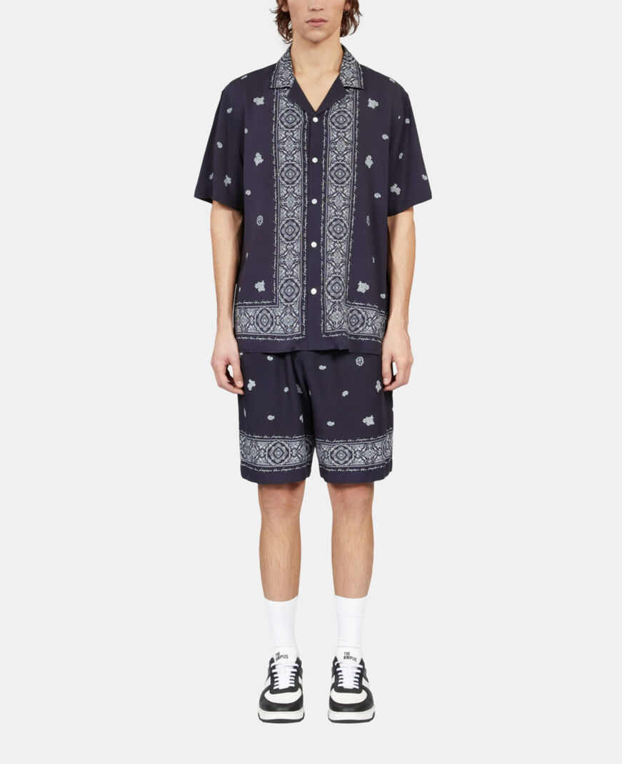 The Kooples HERREN NAVY / WHITE kurzärmeliges hemd mit print