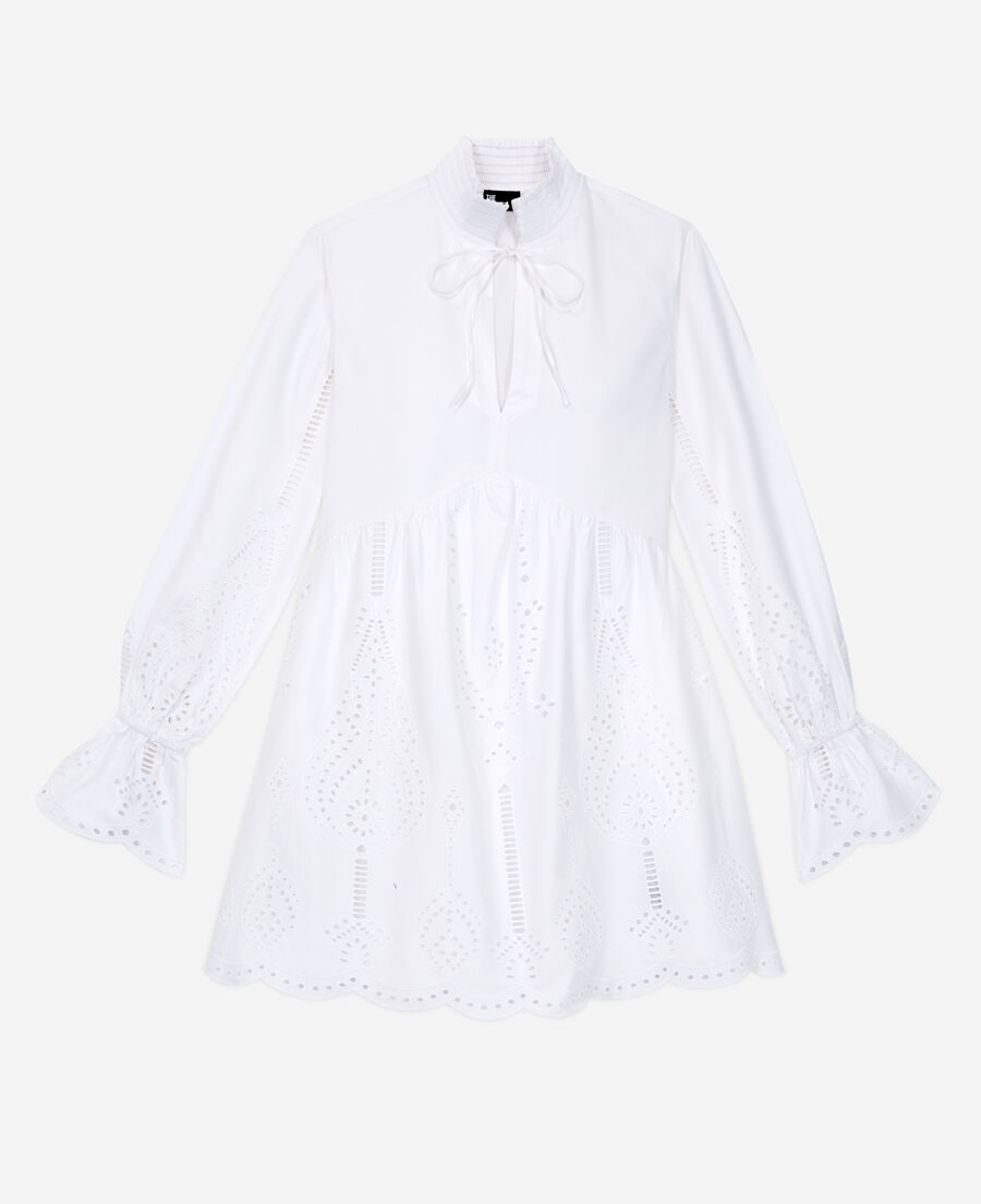 short white dress with broderie anglaise