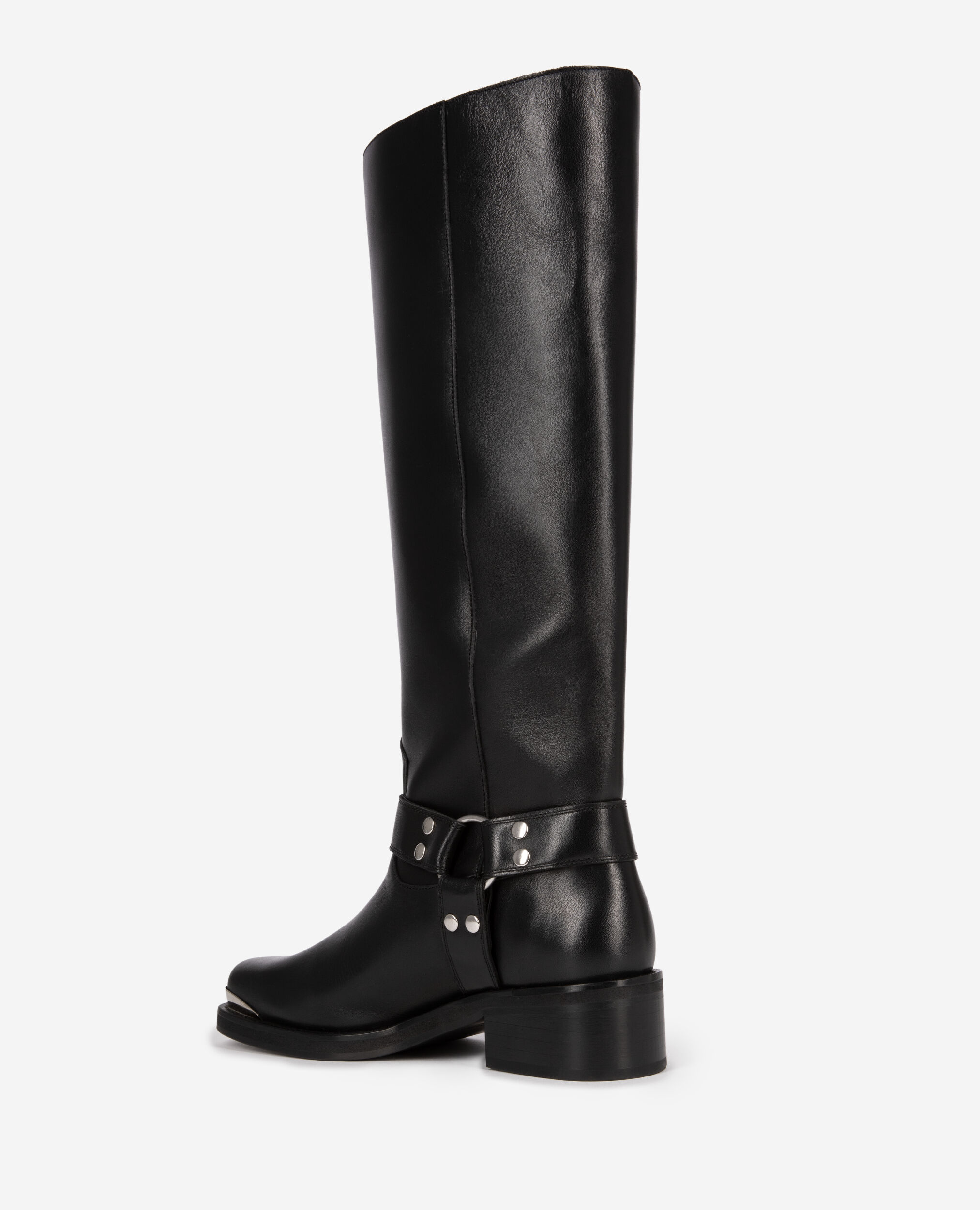 Schwarze Stiefel mit Riemen aus Leder, BLACK, hi-res image number null