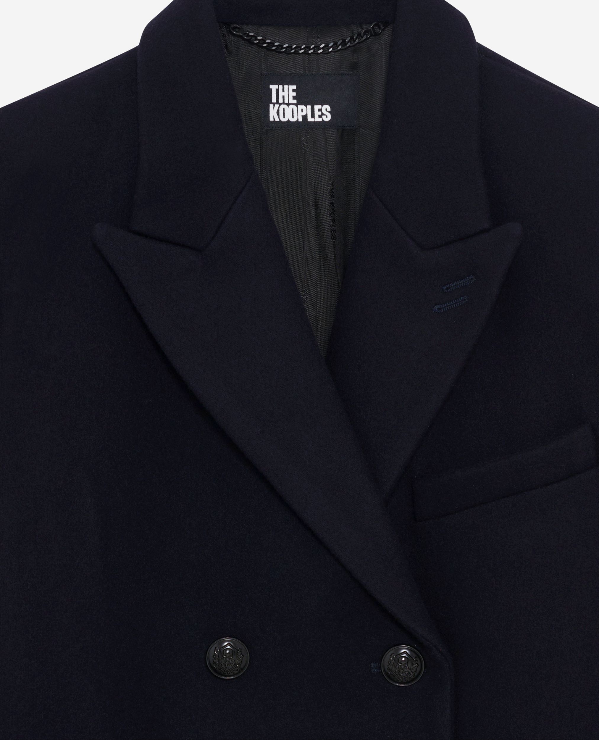Long double-breasted coat in navy wool | The Kooples US