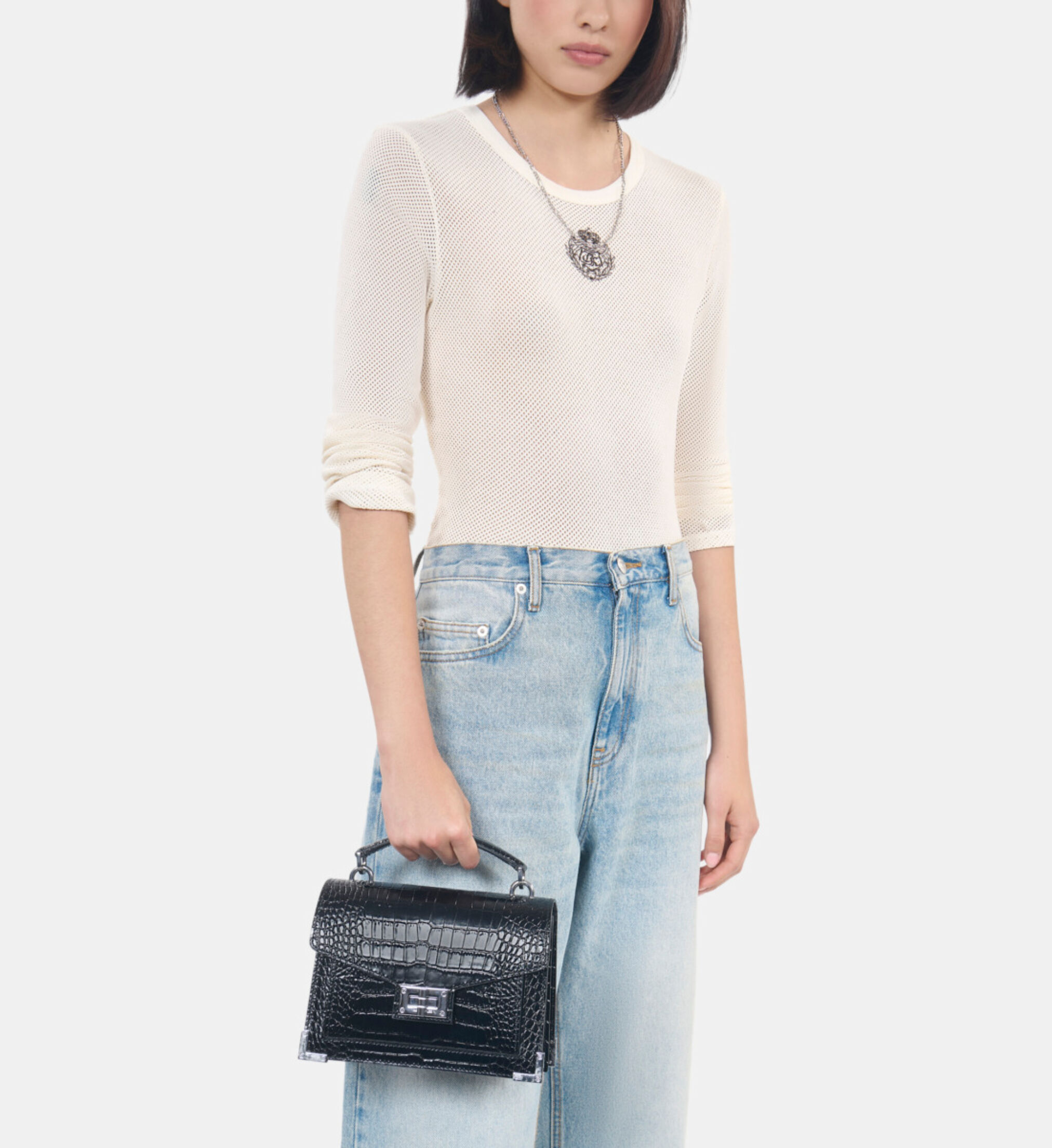 emily品 Emily small crocodile-effect bag in black leather | The Kooples US