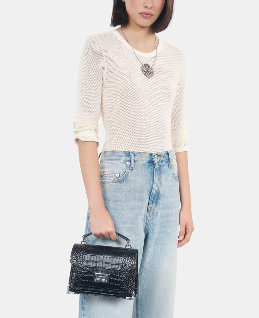 The Kooples WOMEN BLACK emily small crocodile-effect bag in black leather