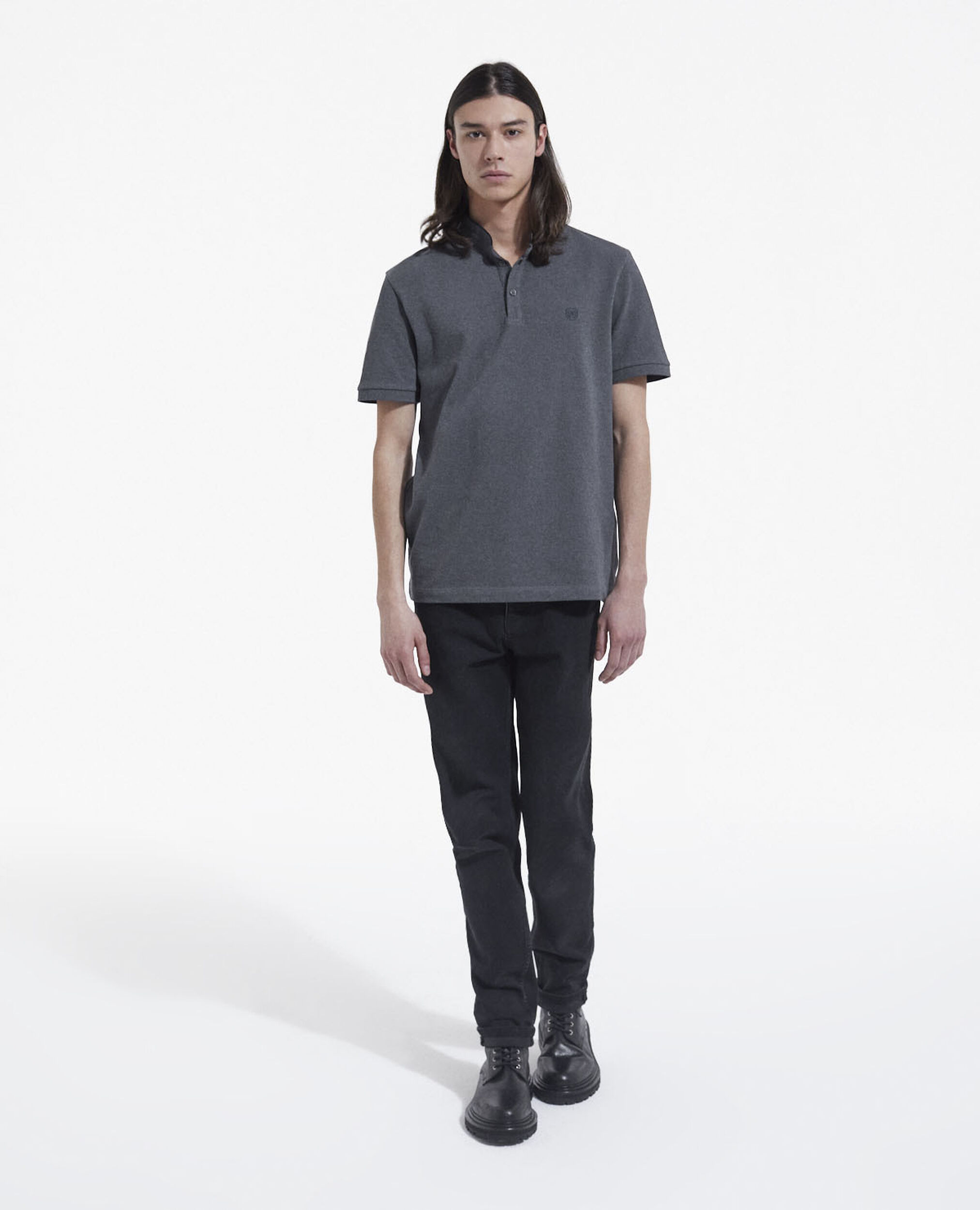 Camisa polo gris oscuro algodón Mao bordado, GREY-NAVY, hi-res image number null