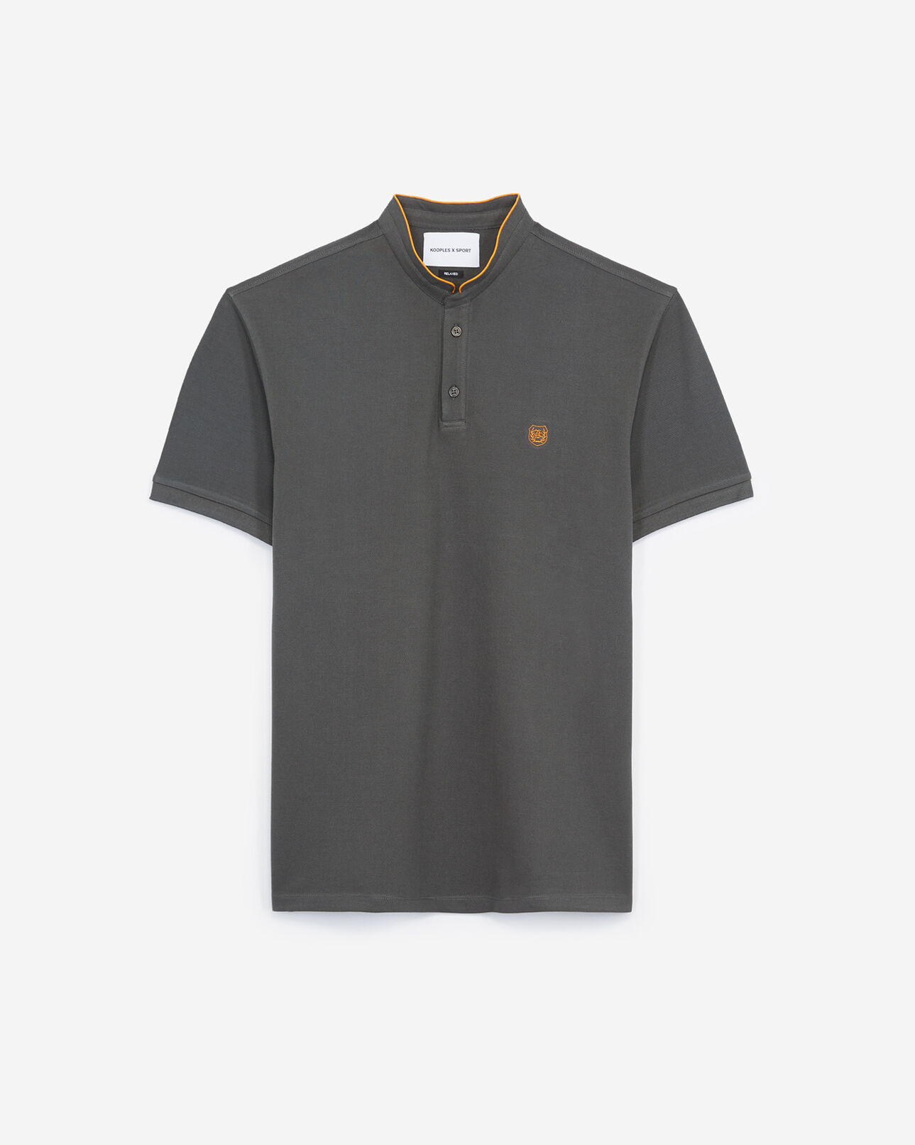The Kooples MEN KAKI / CLEMENTINE loose embroidered khaki polo shirt stand-up collar