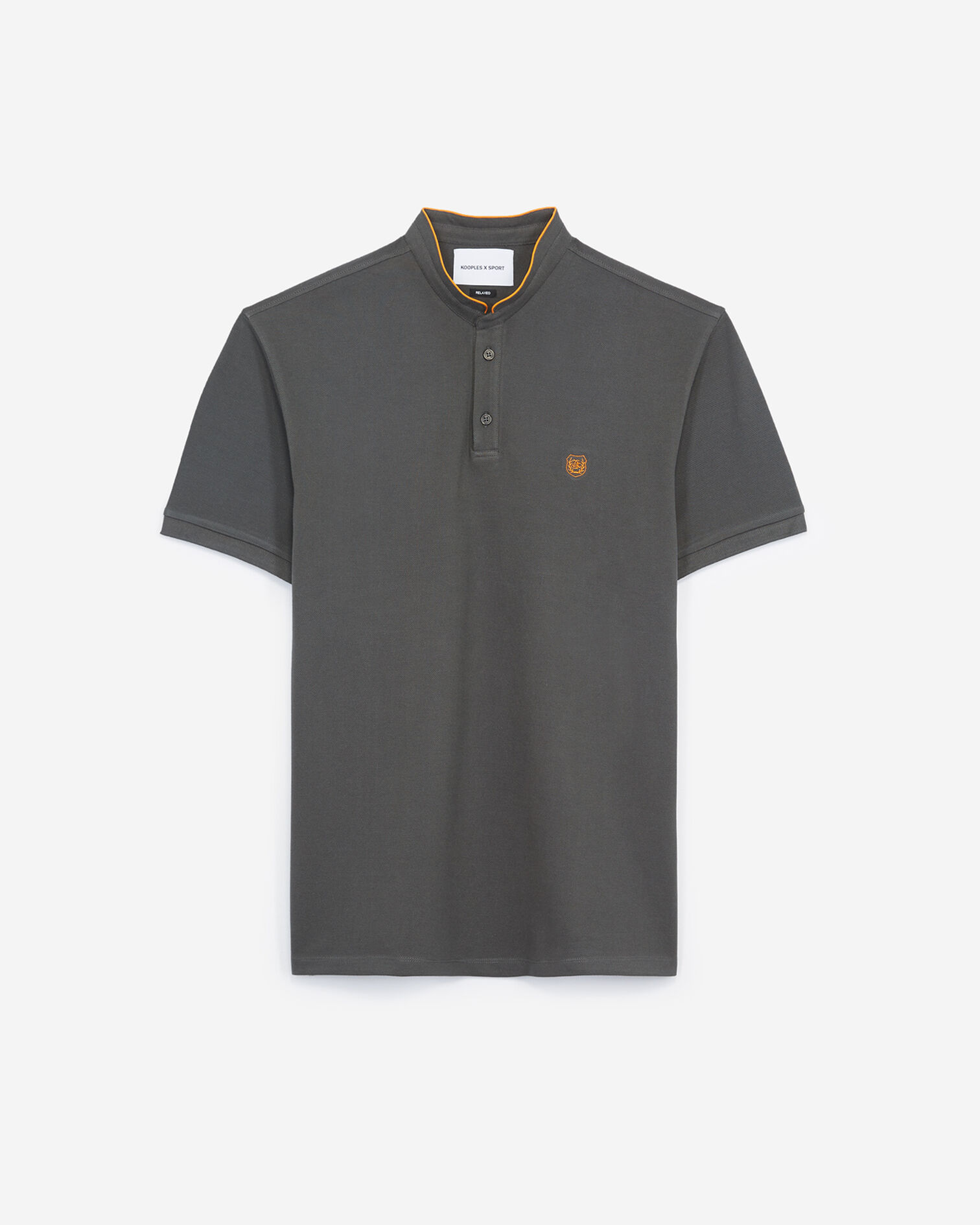Loose embroidered khaki polo shirt stand-up collar, KAKI / CLEMENTINE, hi-res image number null