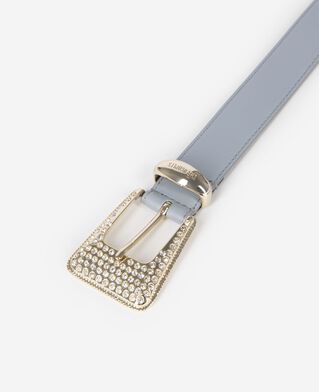 The Kooples FEMME LIGHT BLUE ceinture boucle western dor&eacute;e strass&eacute;e en cuir bleu