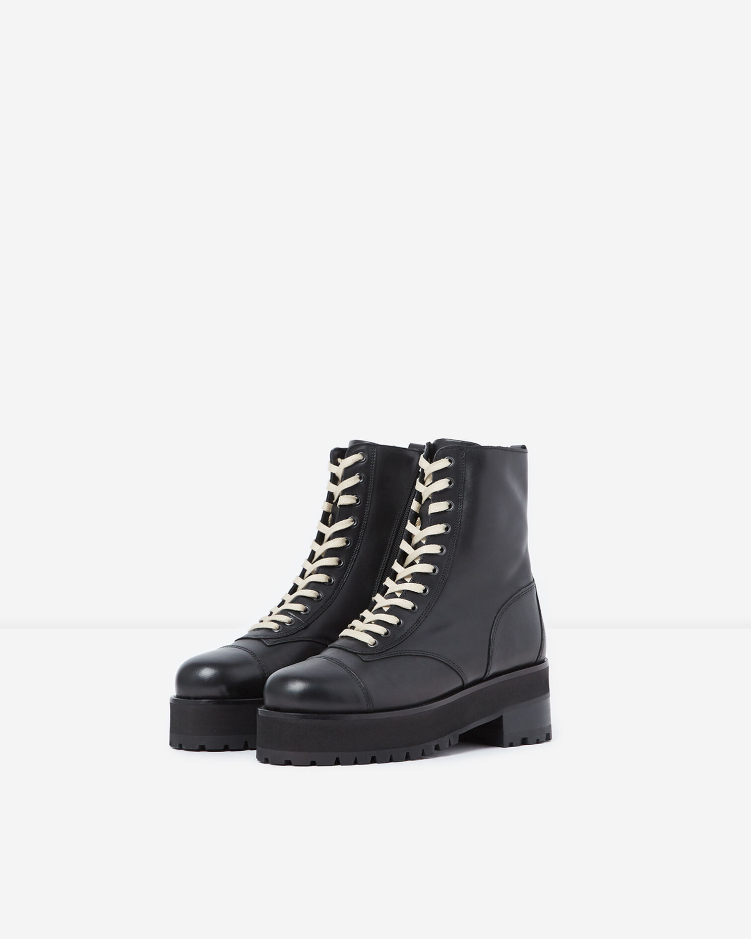 Black leather ankle boots with notched soles, BLACK, hi-res image number null