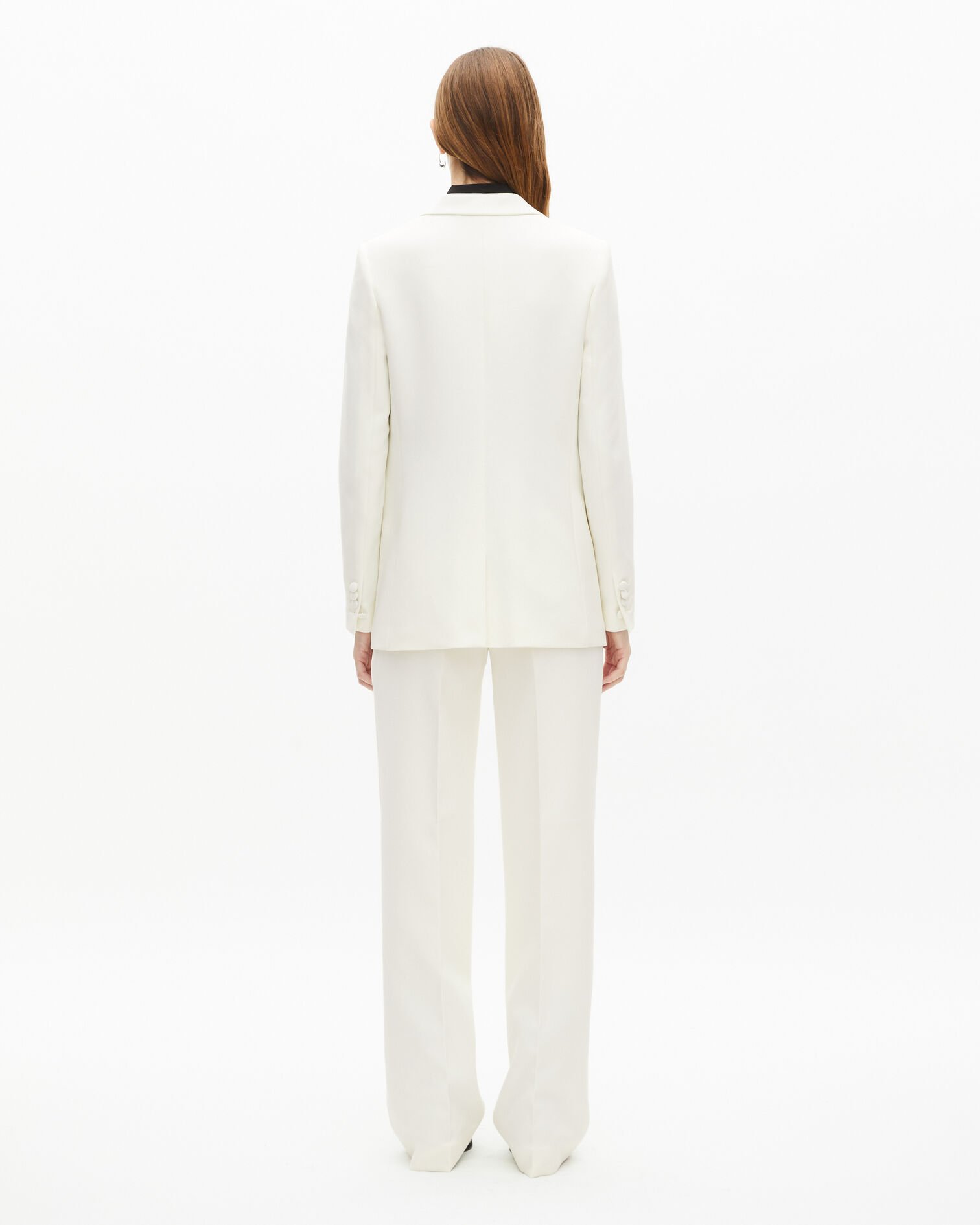 Straight-cut ecru crepe tailored jacket , ECRU, hi-res image number null