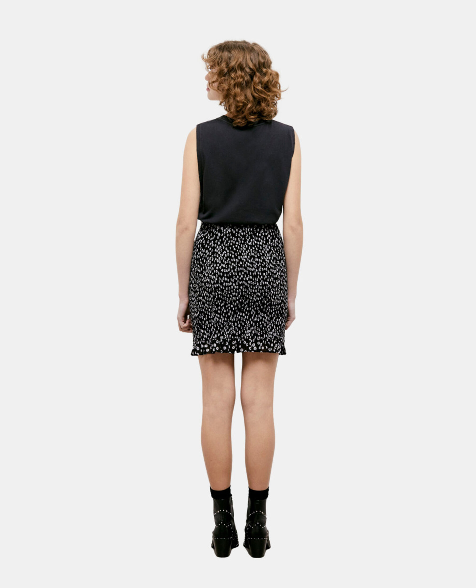 Short printed skirt, BLACK WHITE, hi-res image number null