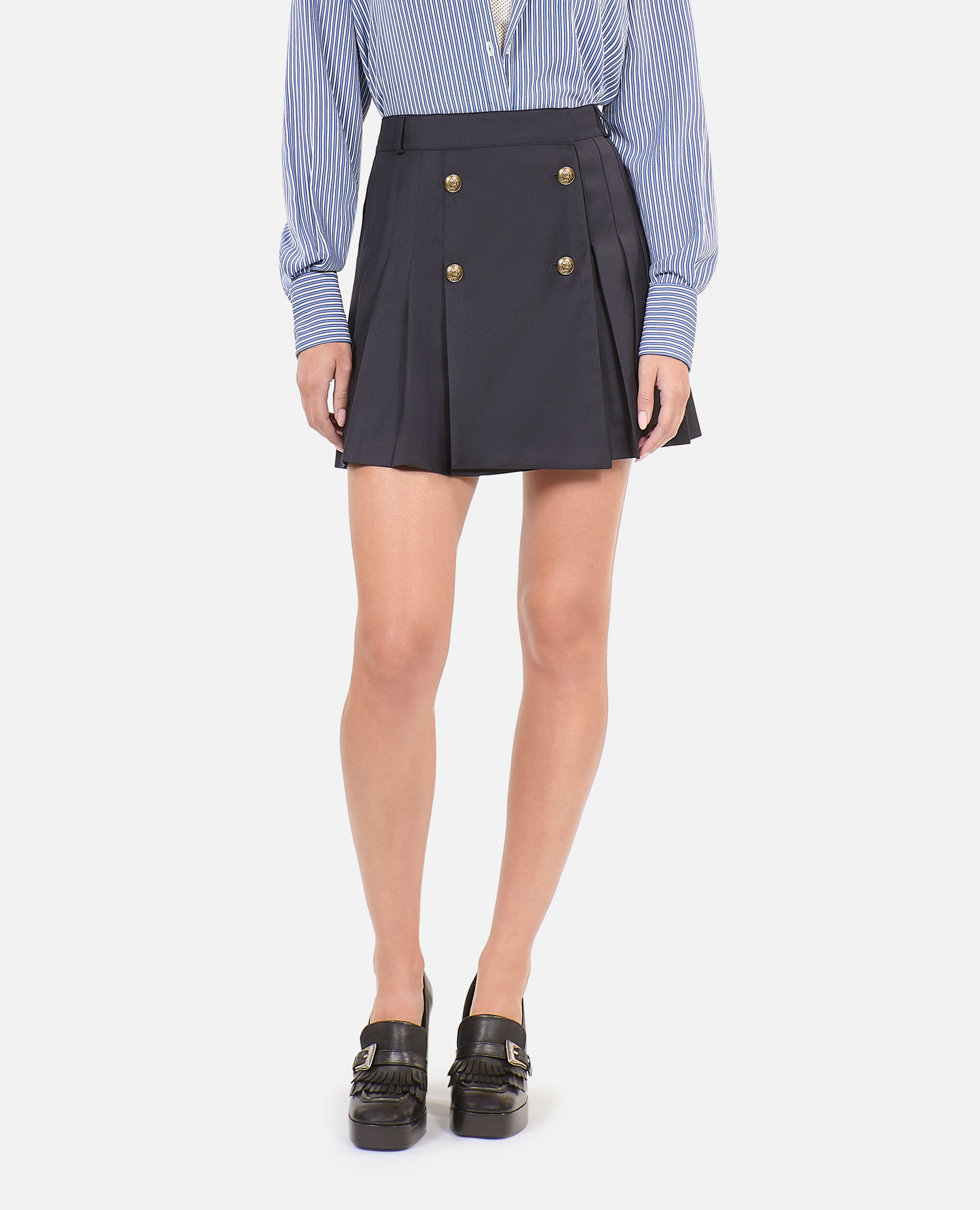 Short navy blue pleated skirt, DARK NAVY, hi-res image number null
