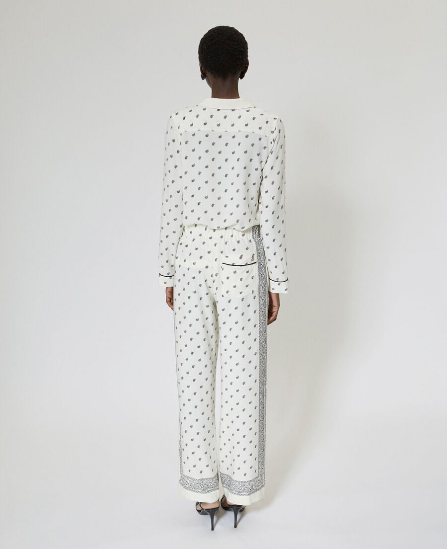 The Kooples WOMEN WHITE / BLACK straight-leg bandana print pants ecru