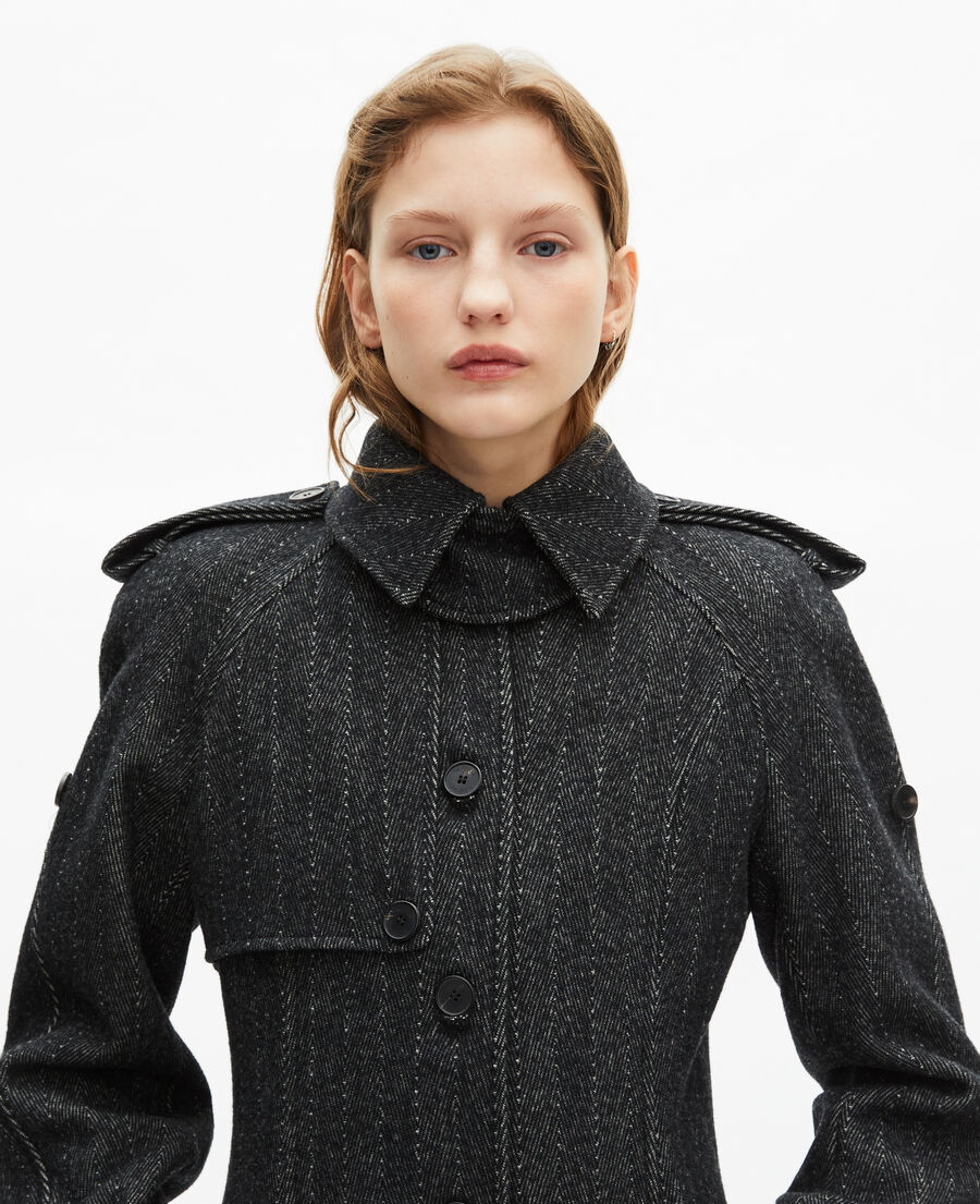 The Kooples WOMEN GREY FLANNEL long dark grey coat