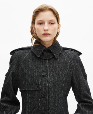 The Kooples WOMEN GREY FLANNEL long dark grey coat