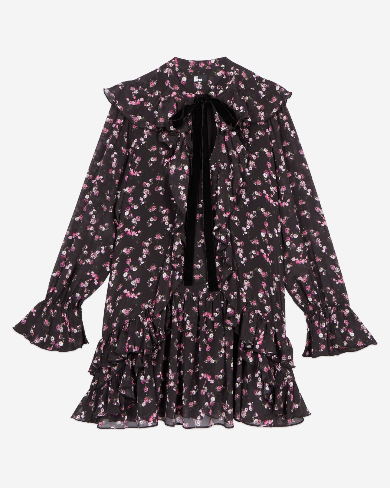 The Kooples FEMME BLACK robe courte à volants imprimé fleuri