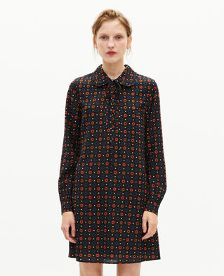 The Kooples F BLACK MELANGE black silk blend polka dot and floral print short dress