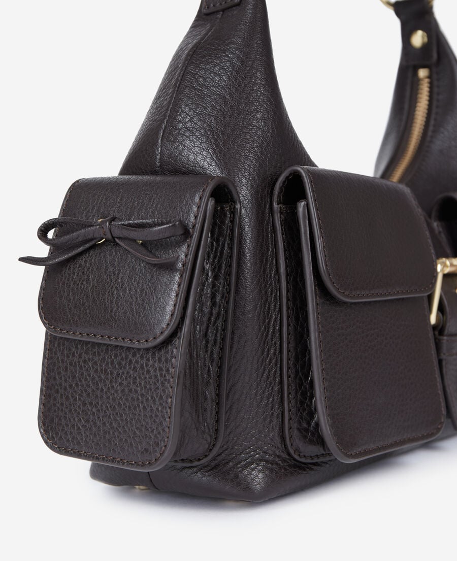 The Kooples DAMEN BROWN braune amelia tasche aus genarbtes leder