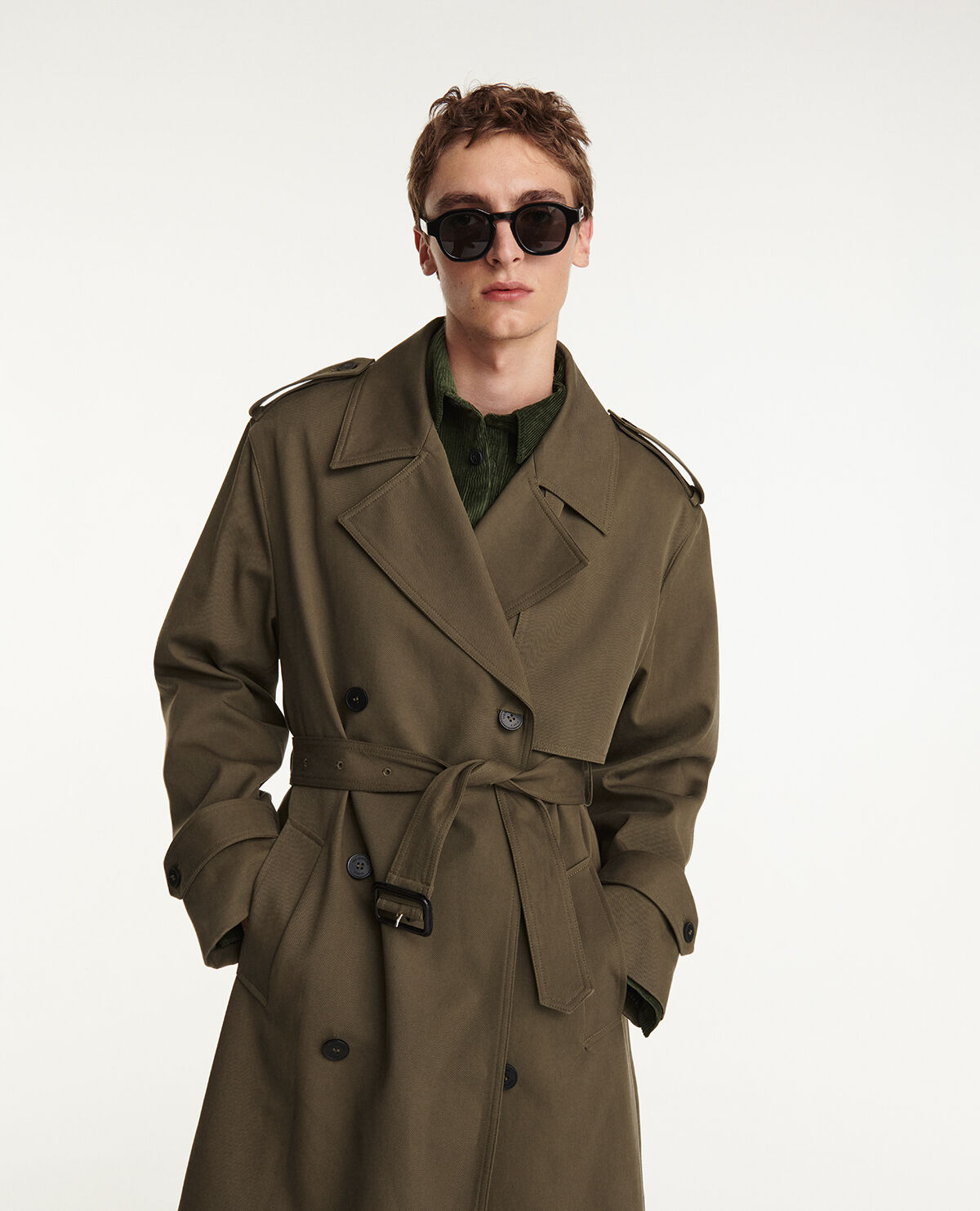 Double breasted khaki coat online