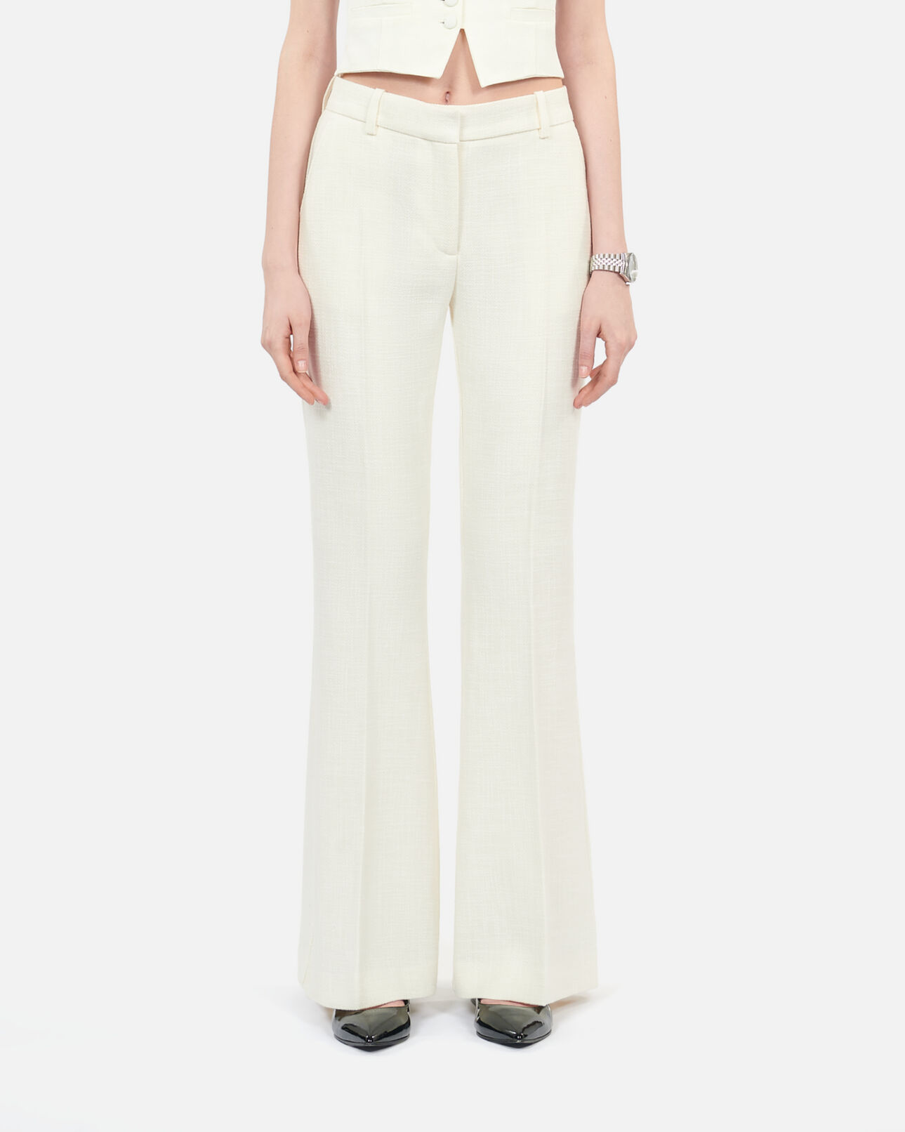 The Kooples WOMEN ECRU ecru wool and cotton flared suit trousers