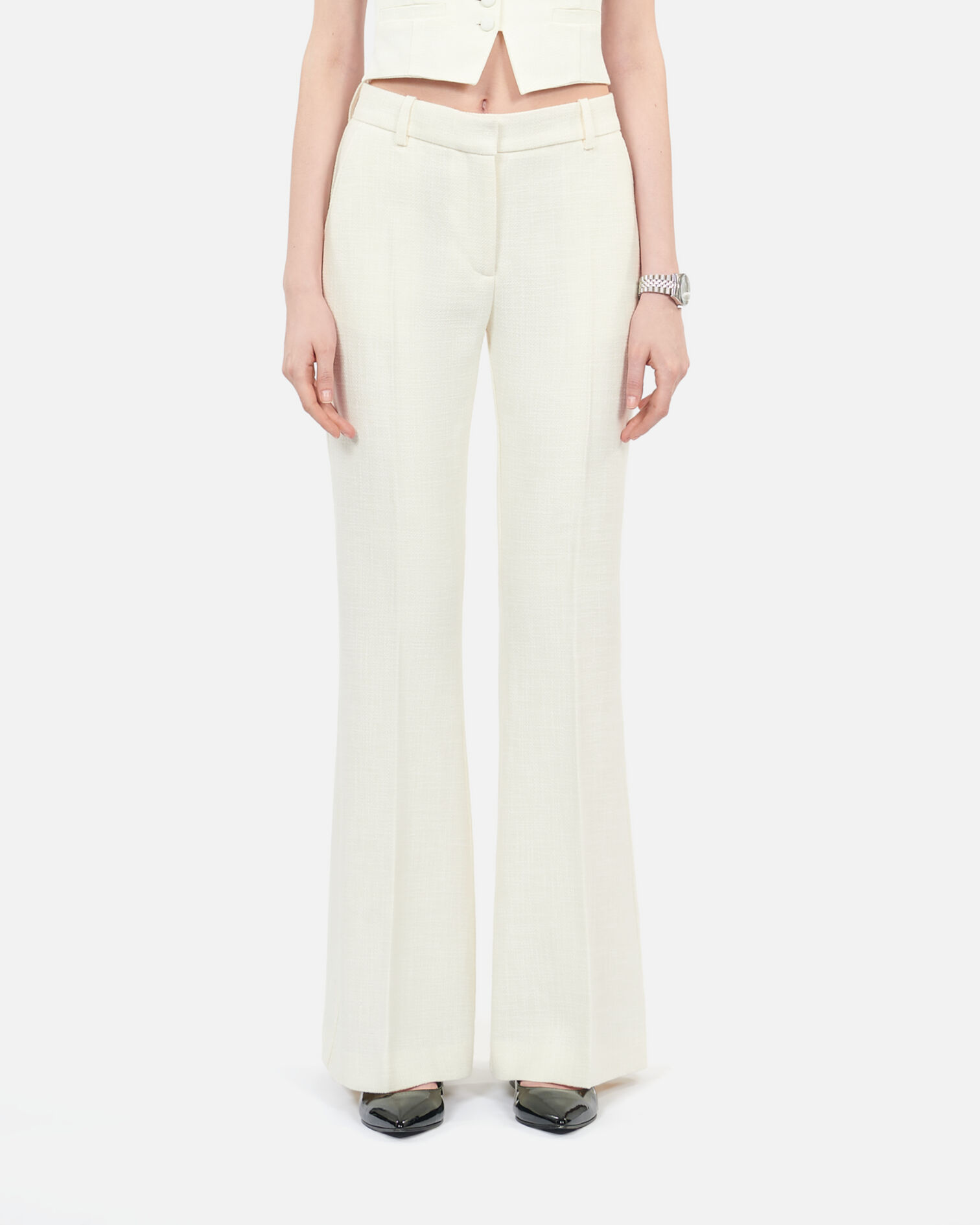 Ecru wool and cotton flared suit trousers, ECRU, hi-res image number null