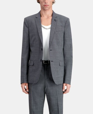 The Kooples HOMME BLACK-ECRU veste de costume noire en laine &agrave; micro motifs