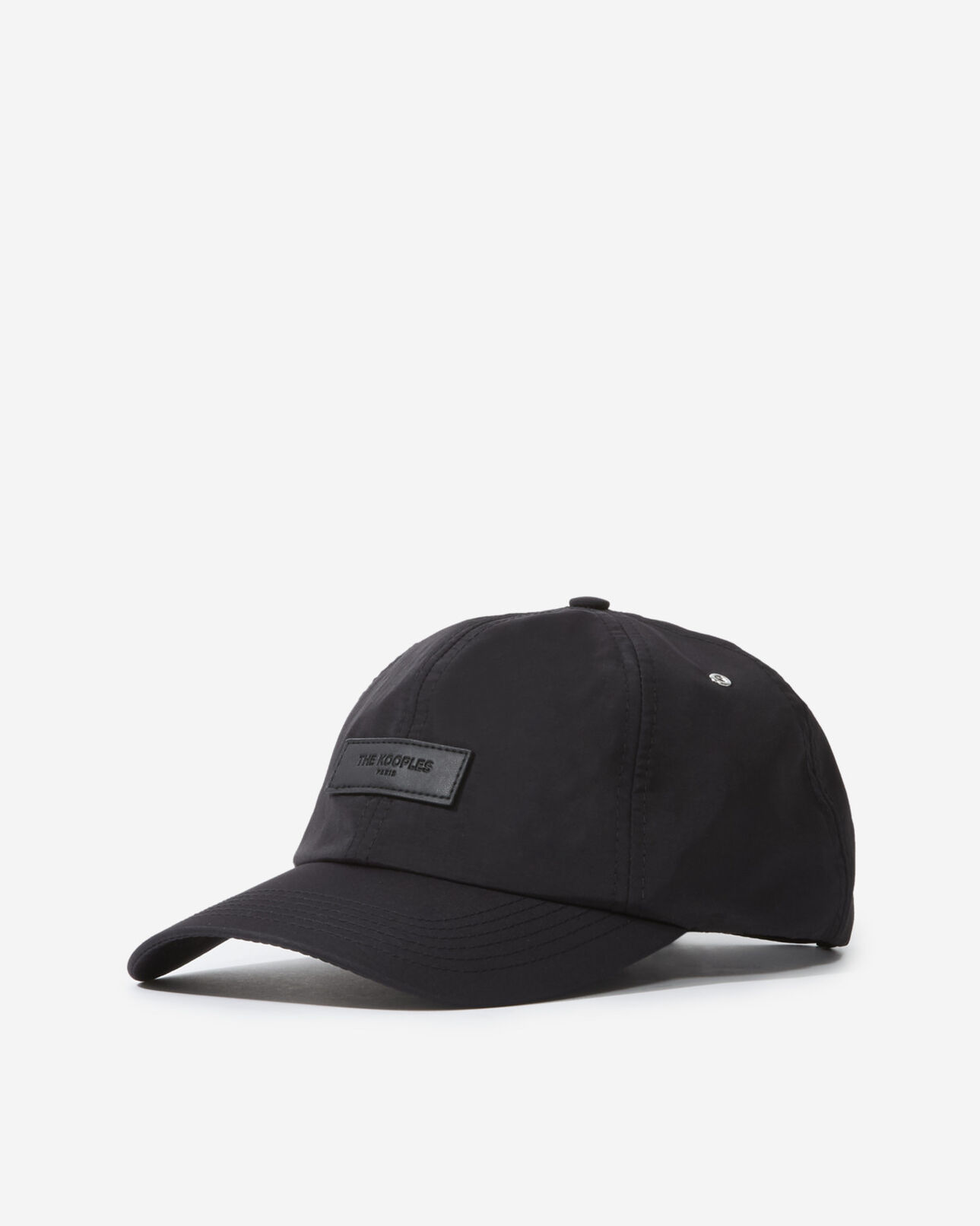 The Kooples MIXED BLACK black nylon cap with matching leather badge