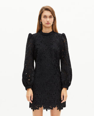The Kooples FEMME BLACK robe courte en dentelle fleurie noire