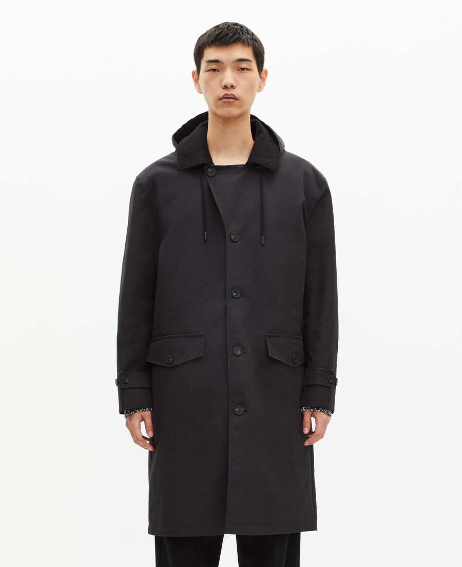 The Kooples HOMME BLACK parka à traitement déperlant type trench à capuche noire