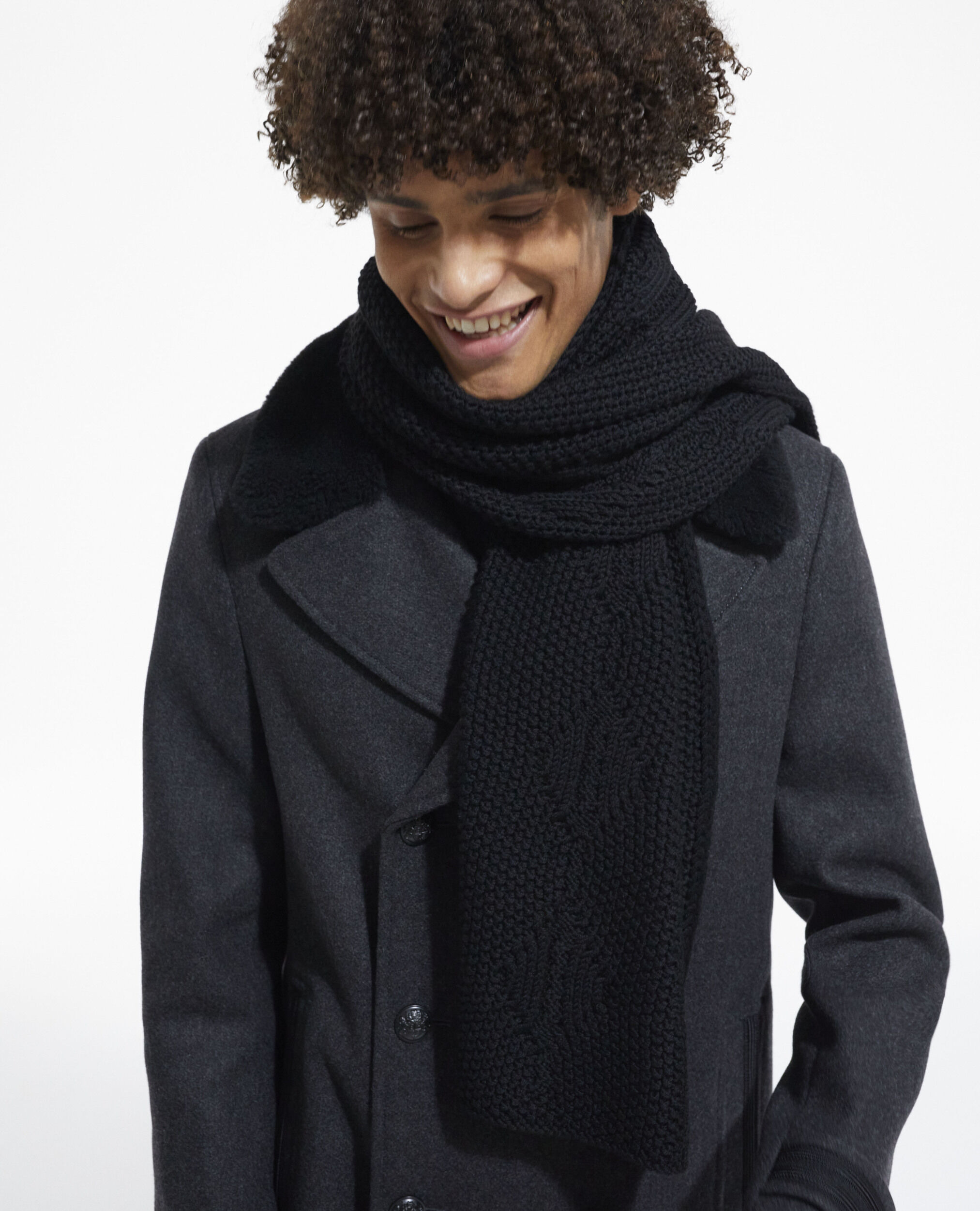 Black wool scarf, BLACK, hi-res image number null