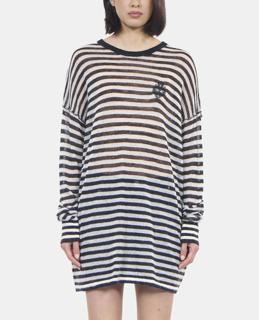 The Kooples FEMME BLACK / WHITE pull en mohair et laine à rayures