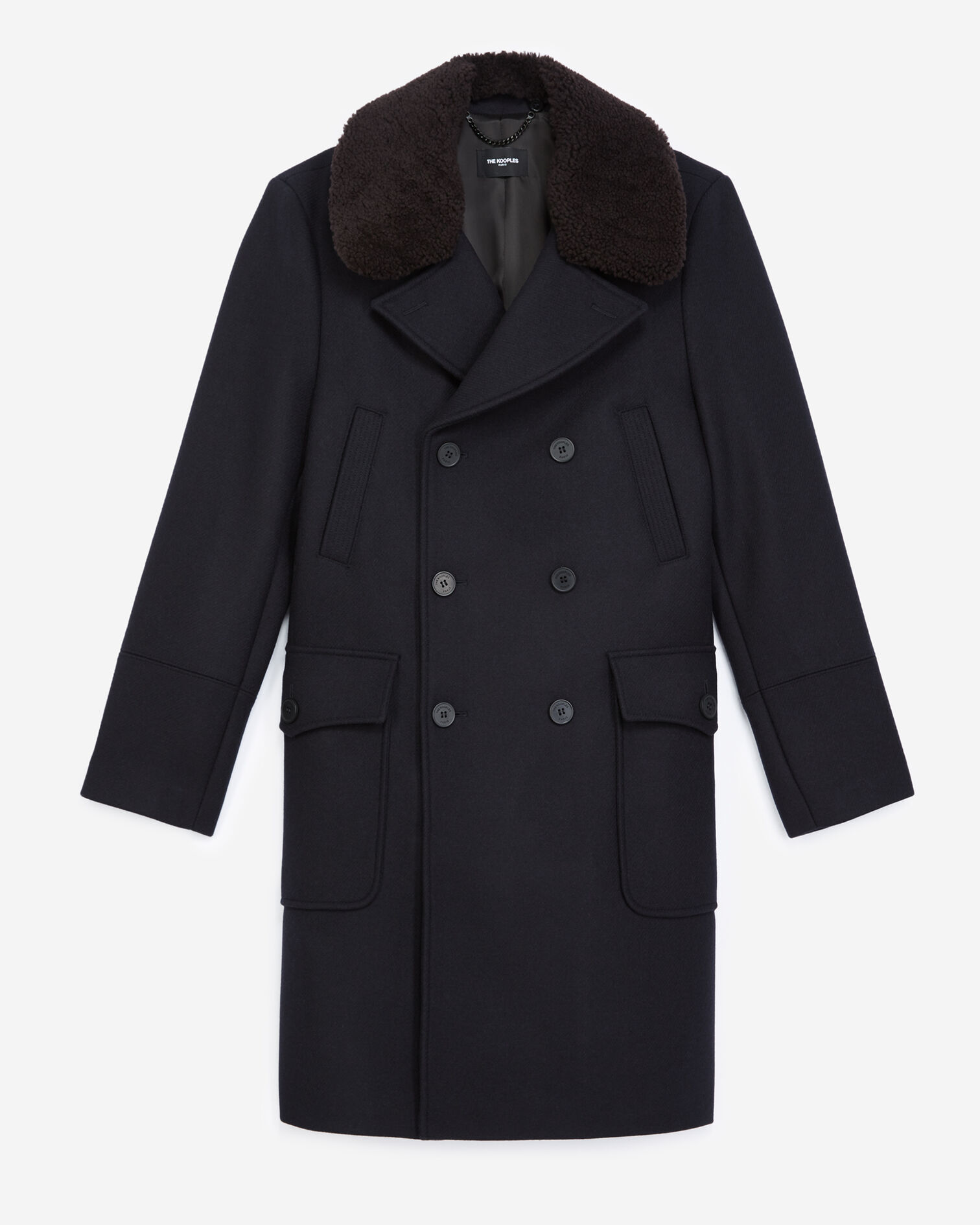 Navy blue coat in wool w/sheepskin collar, DARK NAVY, hi-res image number null