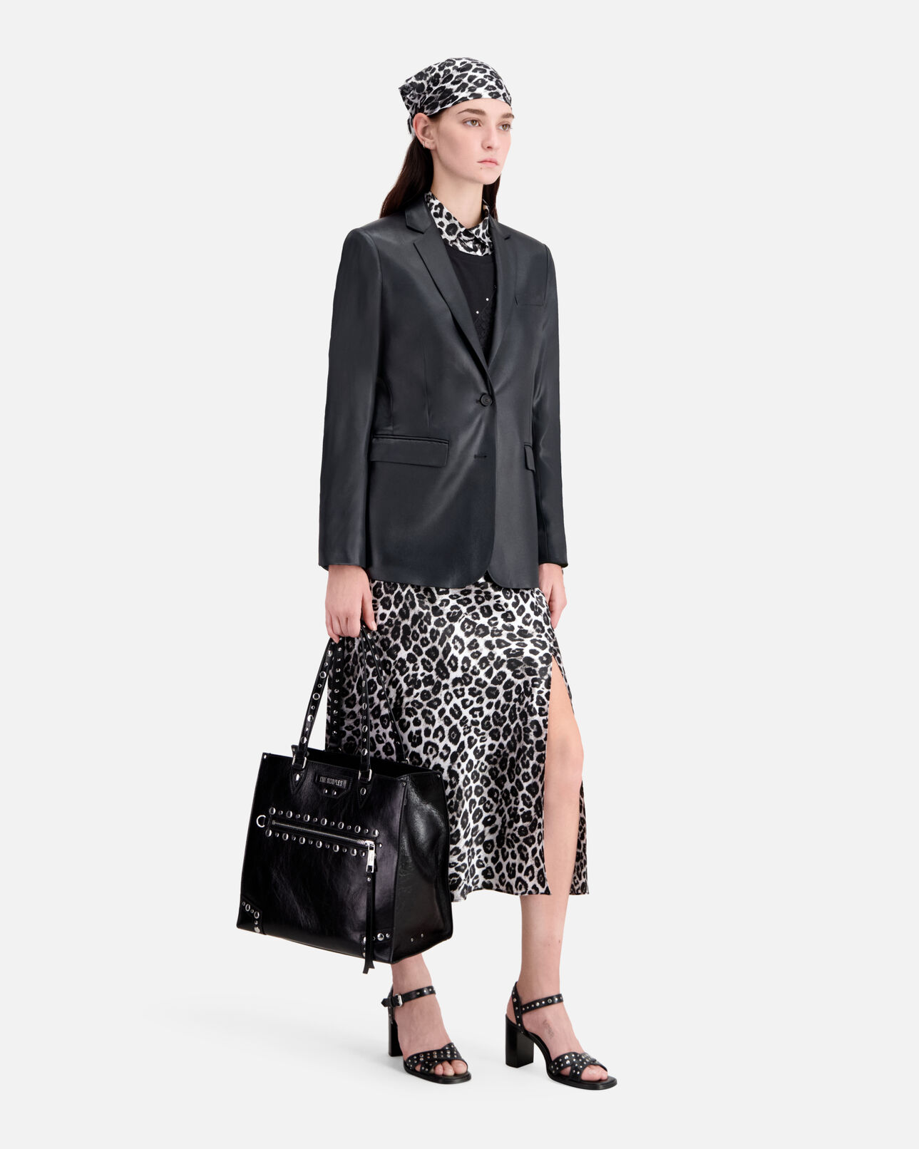 The Kooples WOMEN BLACK jill black leather shopping bag with studs
