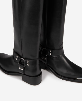The Kooples MUJER BLACK botas negras de piel con correa