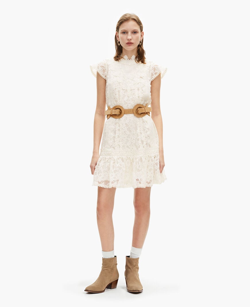The Kooples DAMEN ECRU kurzes kleid aus ecrufarbener spitze