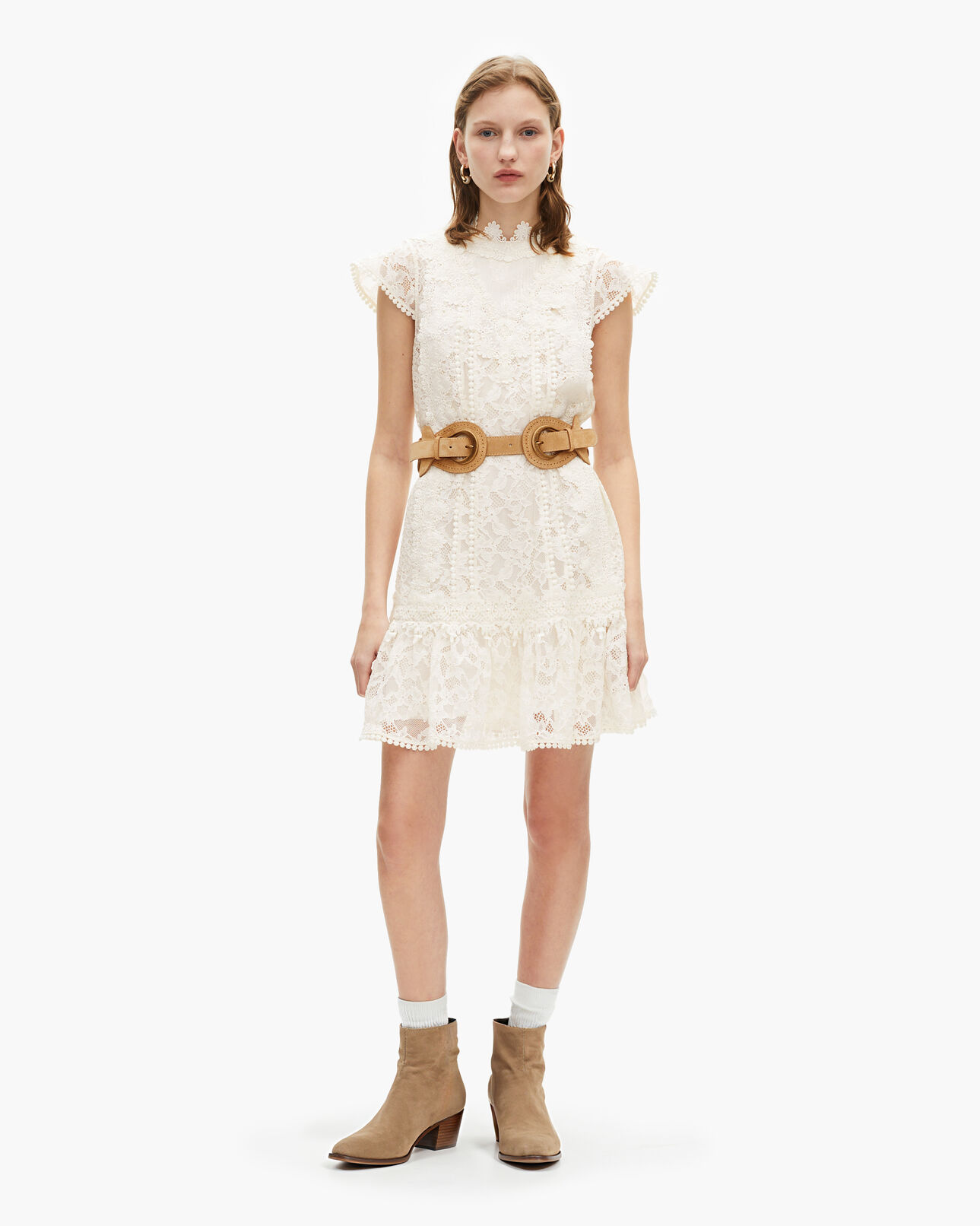 The Kooples DAMEN ECRU kurzes kleid aus ecrufarbener spitze