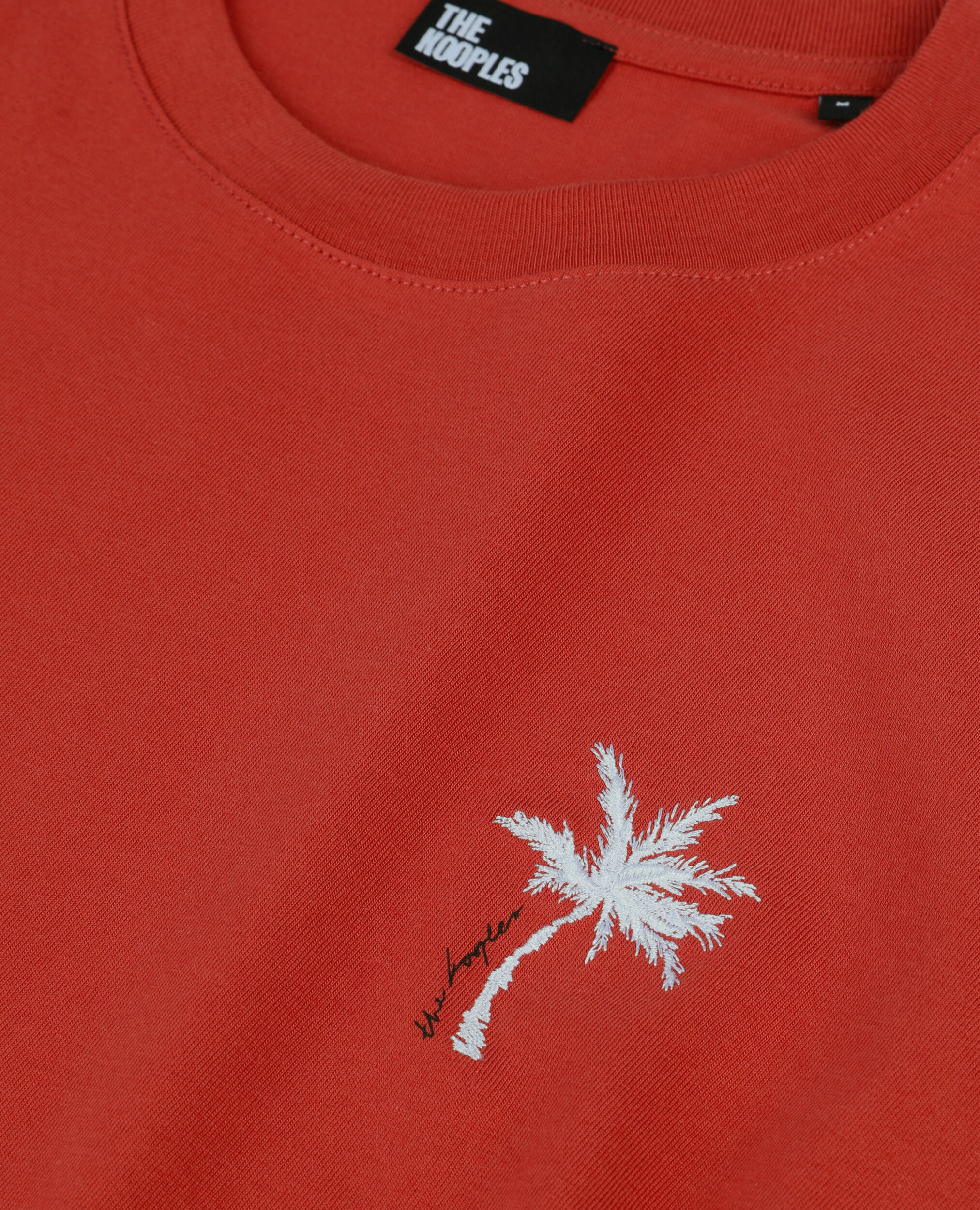 Red t-shirt with Palm tree embroidery, RED BRIQUE, hi-res image number null