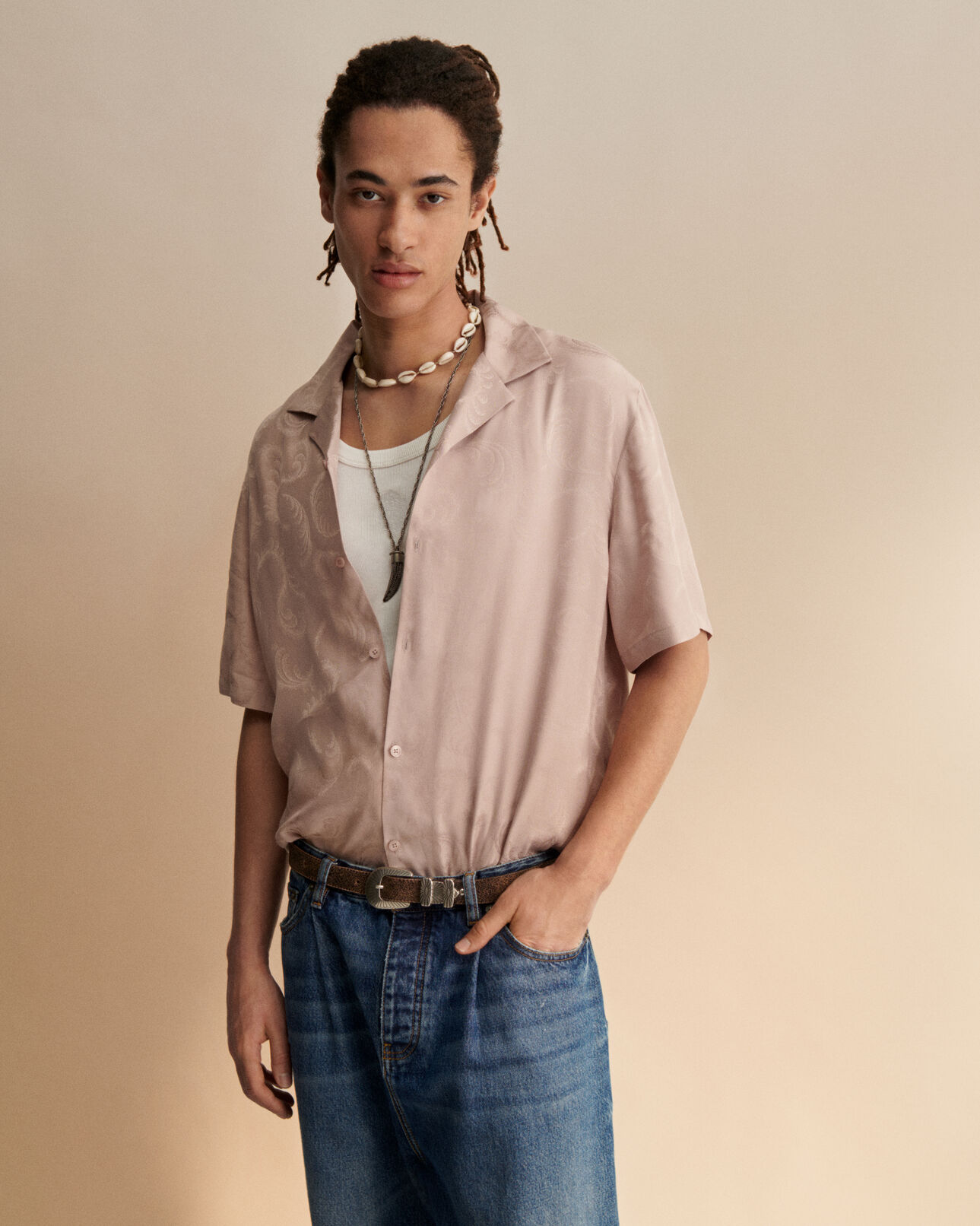 The Kooples HOMBRE LILA camisa jacquard rosa de manga corta